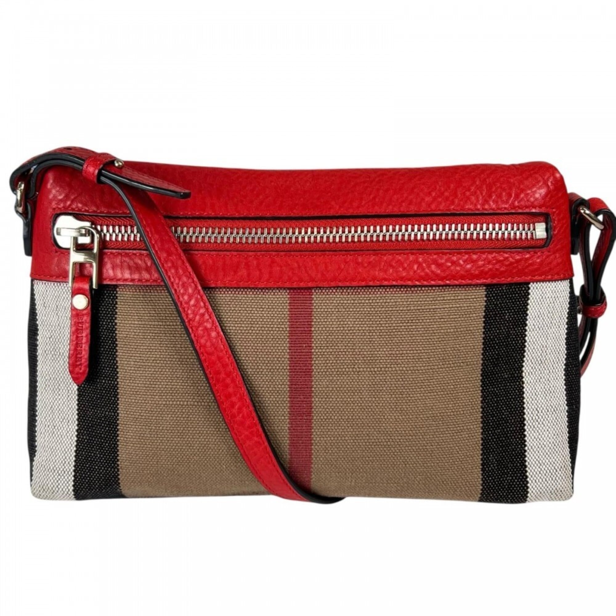 Burberry Multi-Color White Canvas Leather Shoulder Bag (Pre-Owned)