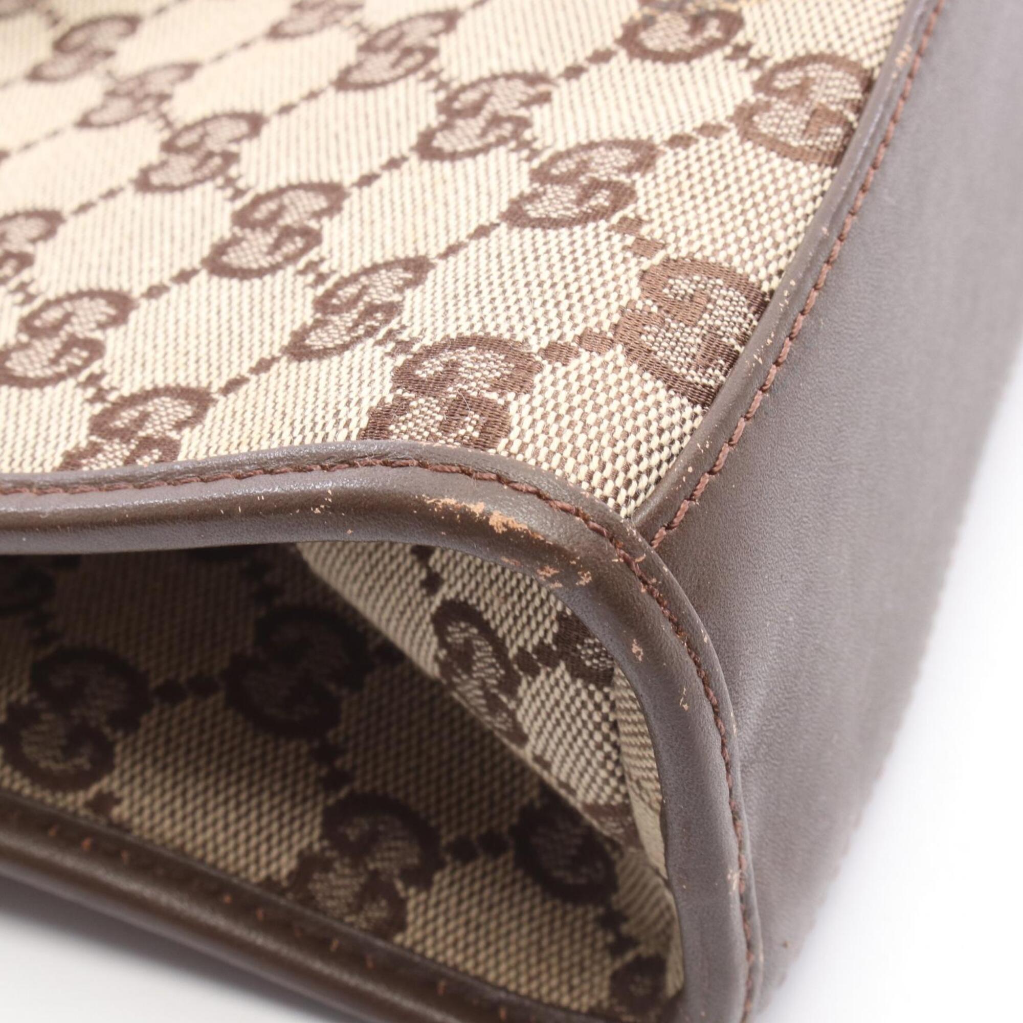 Gucci Beige Brown Gg Canvas Leather Handbag Tote Bag (Pre-Owned)