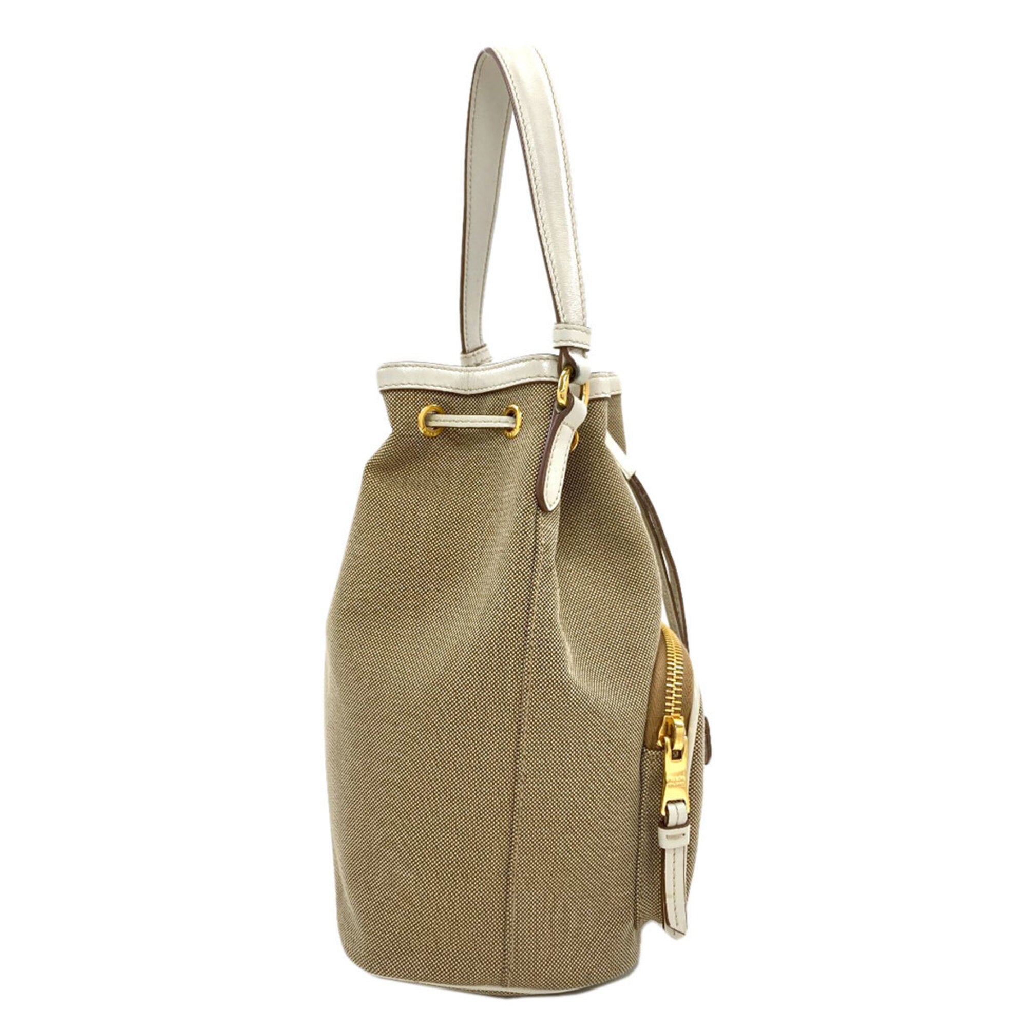 Prada Brown White Canvas Handbag (Pre-Owned)