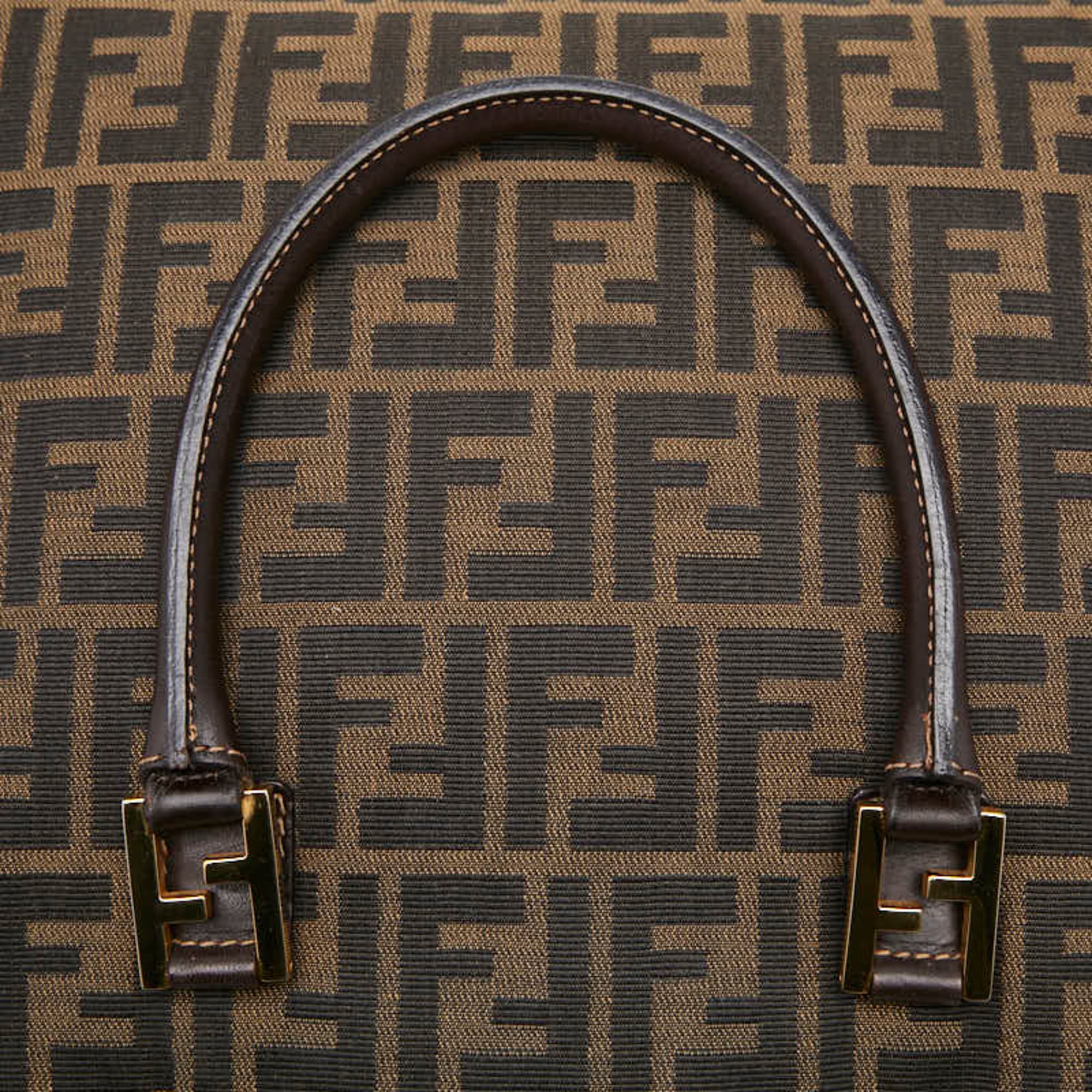 Fendi Beige Black Canvas Handbag (Pre-Owned)