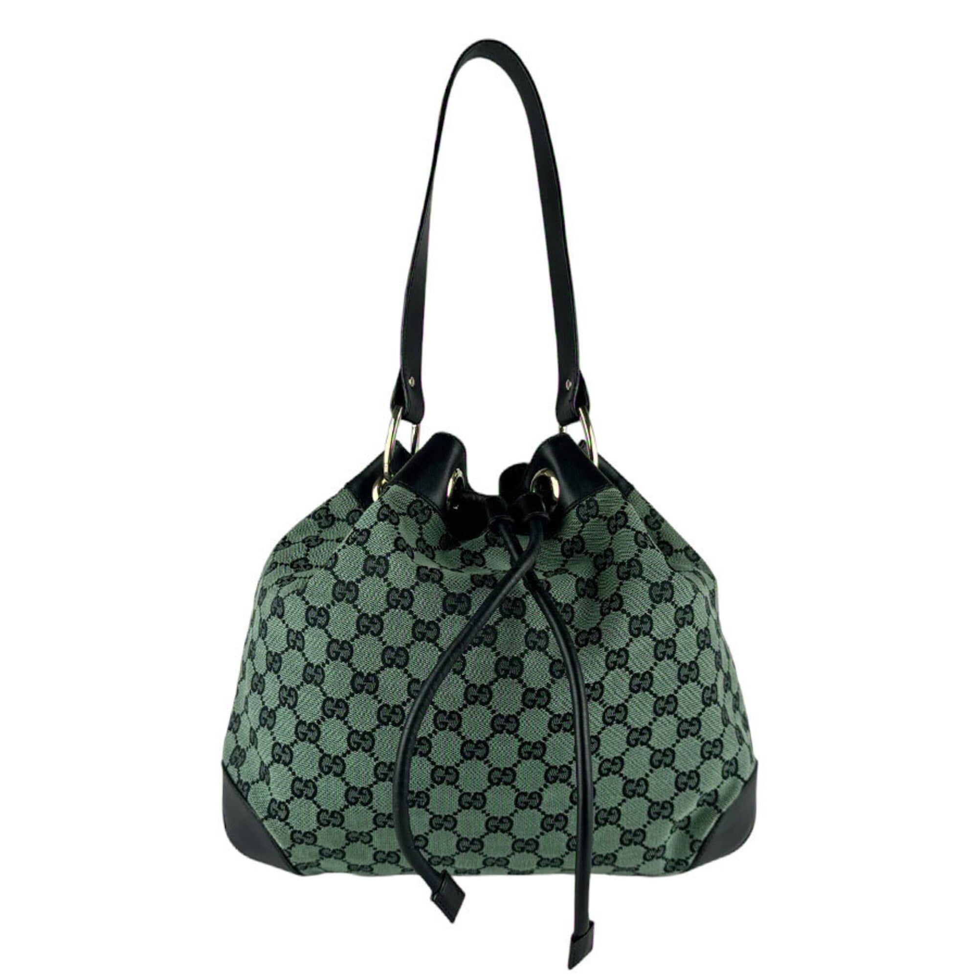 Gucci Black Green Gg Canvas Leather Shoulder Bag (Pre-Owned)