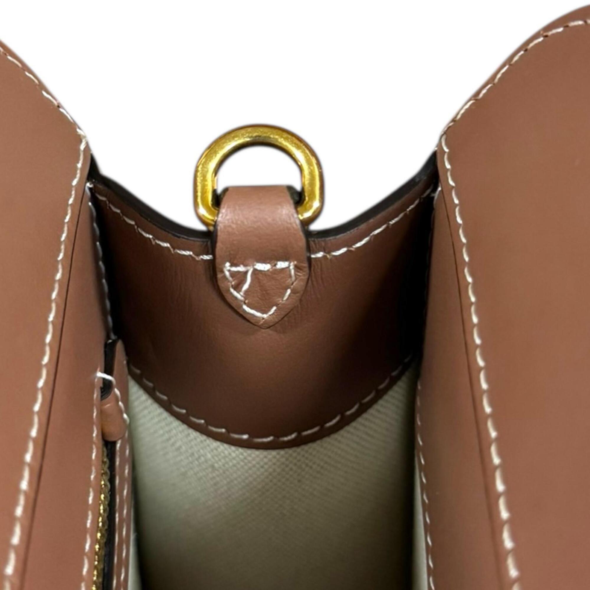 Burberry Brown White Leather Canvas Shoulder Bag (Pre-Owned)