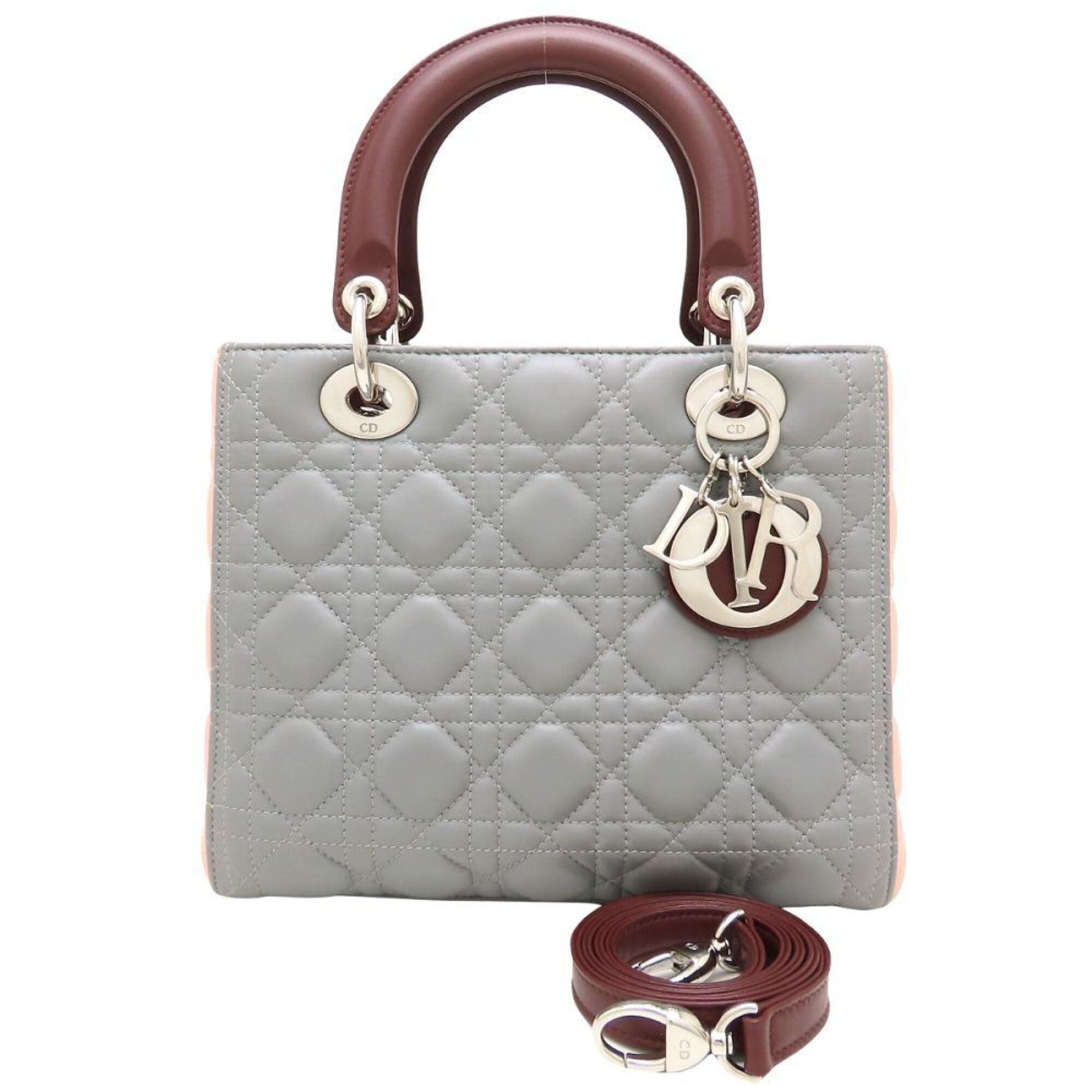 Christian Dior Bordeaux Gray Pink Leather Handbag (Pre-Owned)