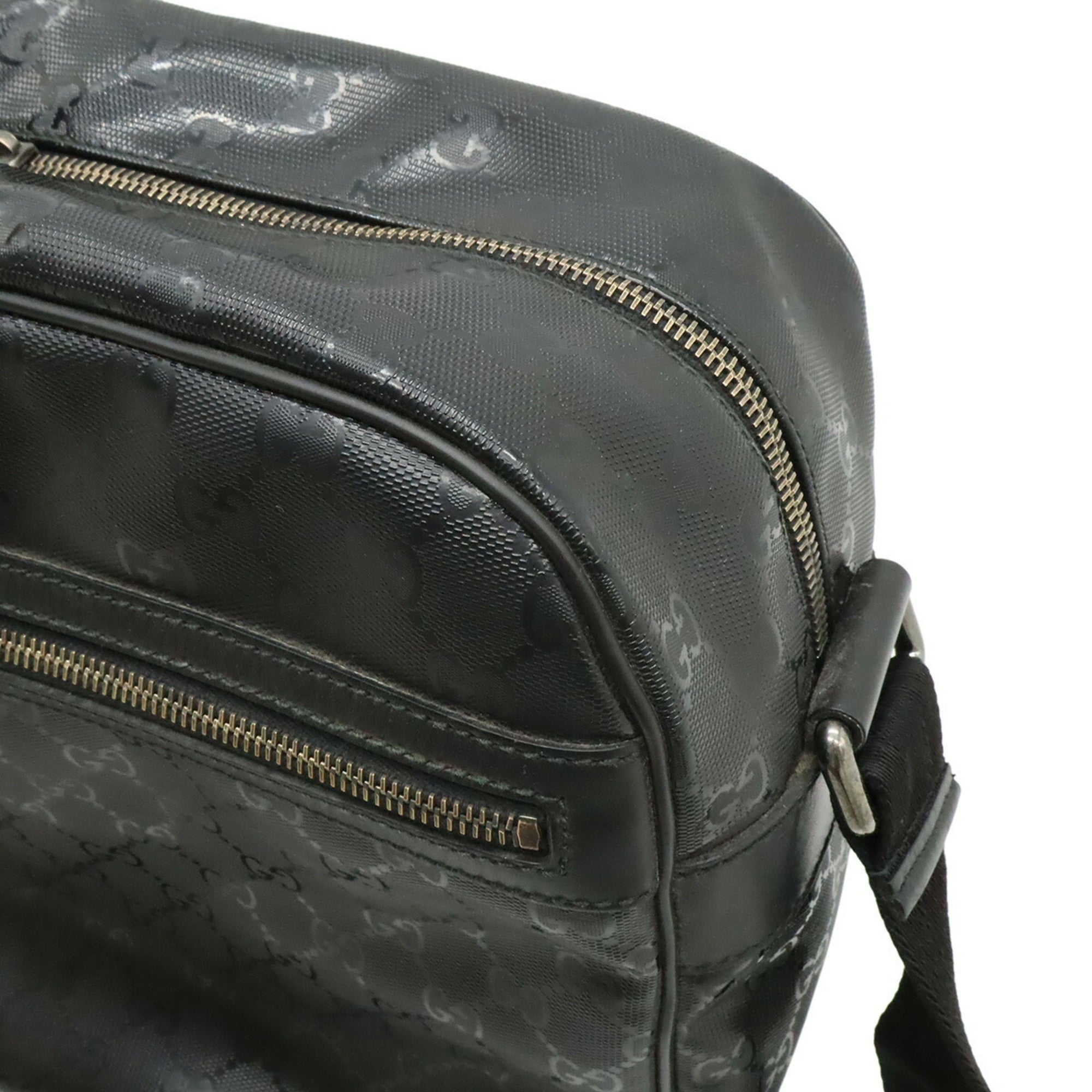 Gucci Gg Imprimé Black Coated Canvas Leather Handbag Shoulder Bag (Pre-Owned)