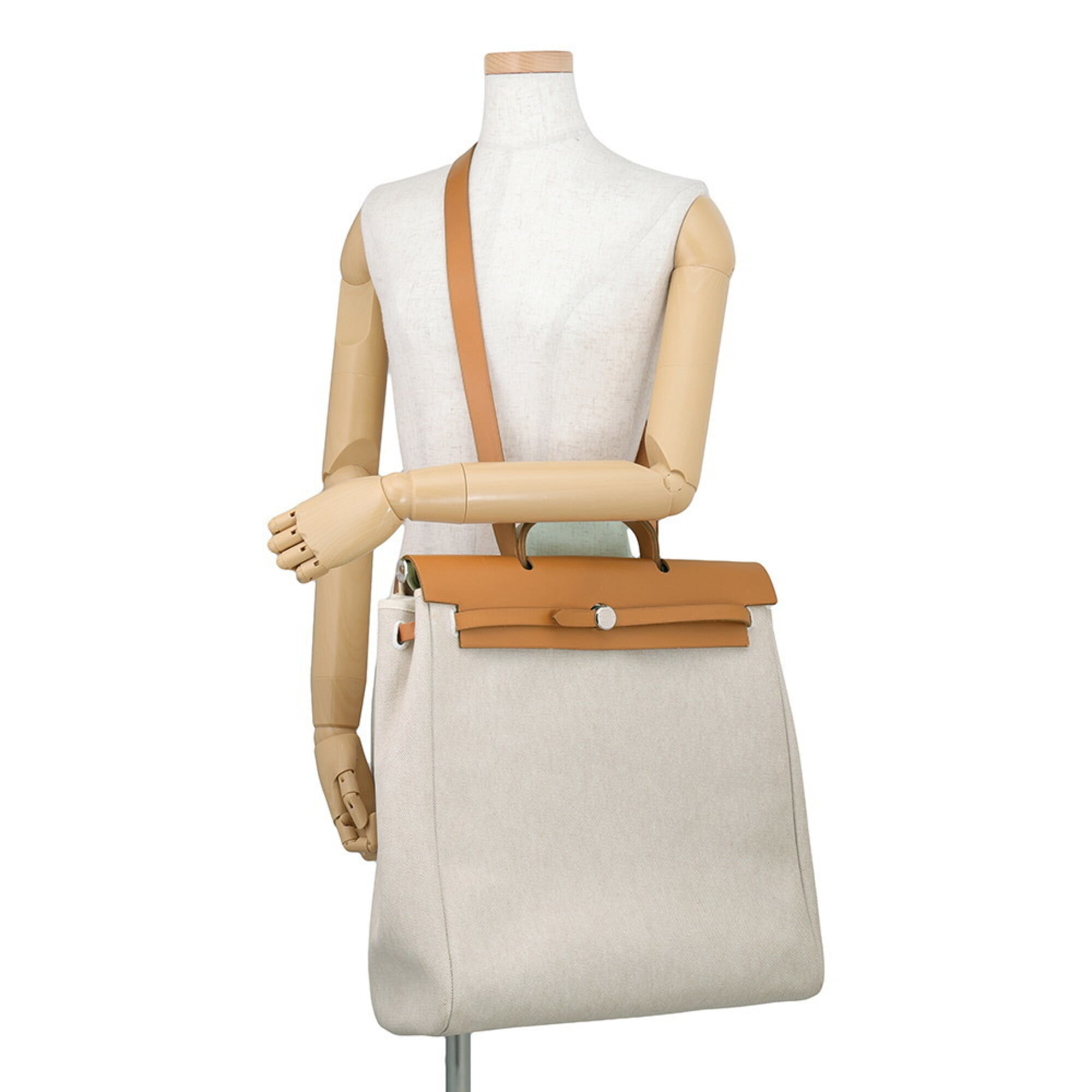 Hermes Her Bag Ecru Natural Toile H Handbag Shoulder Bag (Pre-Owned)