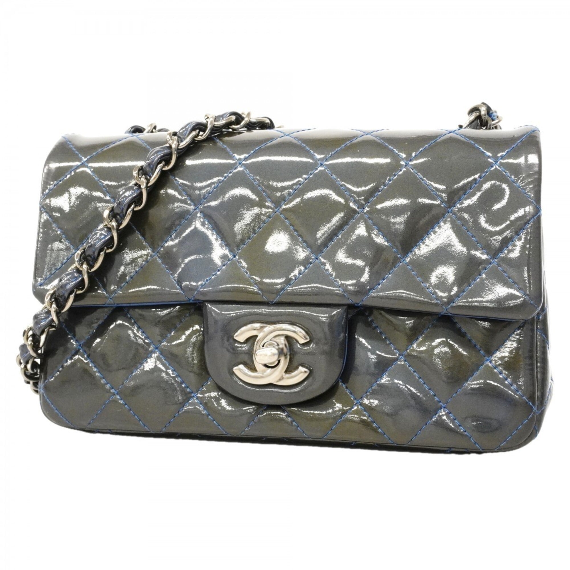 Chanel Blue Gray Patent Leather Shoulder Bag (Pre-Owned)