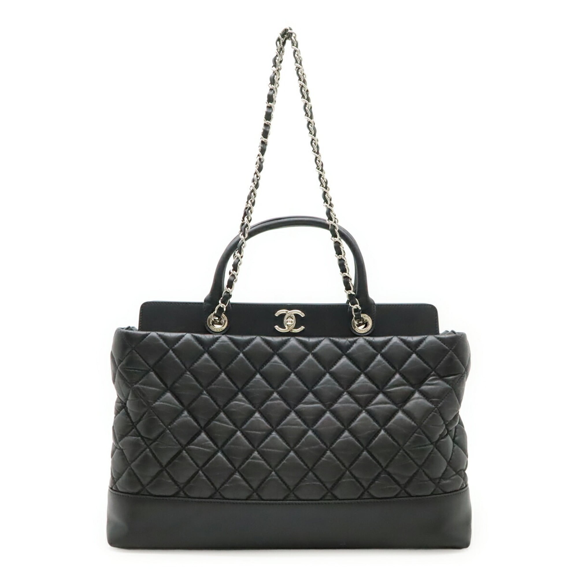 Chanel Matelasse Black Leather Shoulder Bag Tote Bag (Pre-Owned)