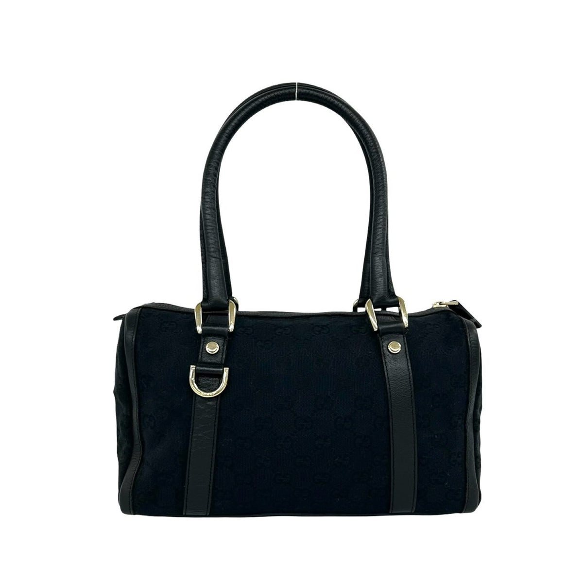 Gucci Black Canvas Leather Boston Bag Handbag (Pre-Owned)