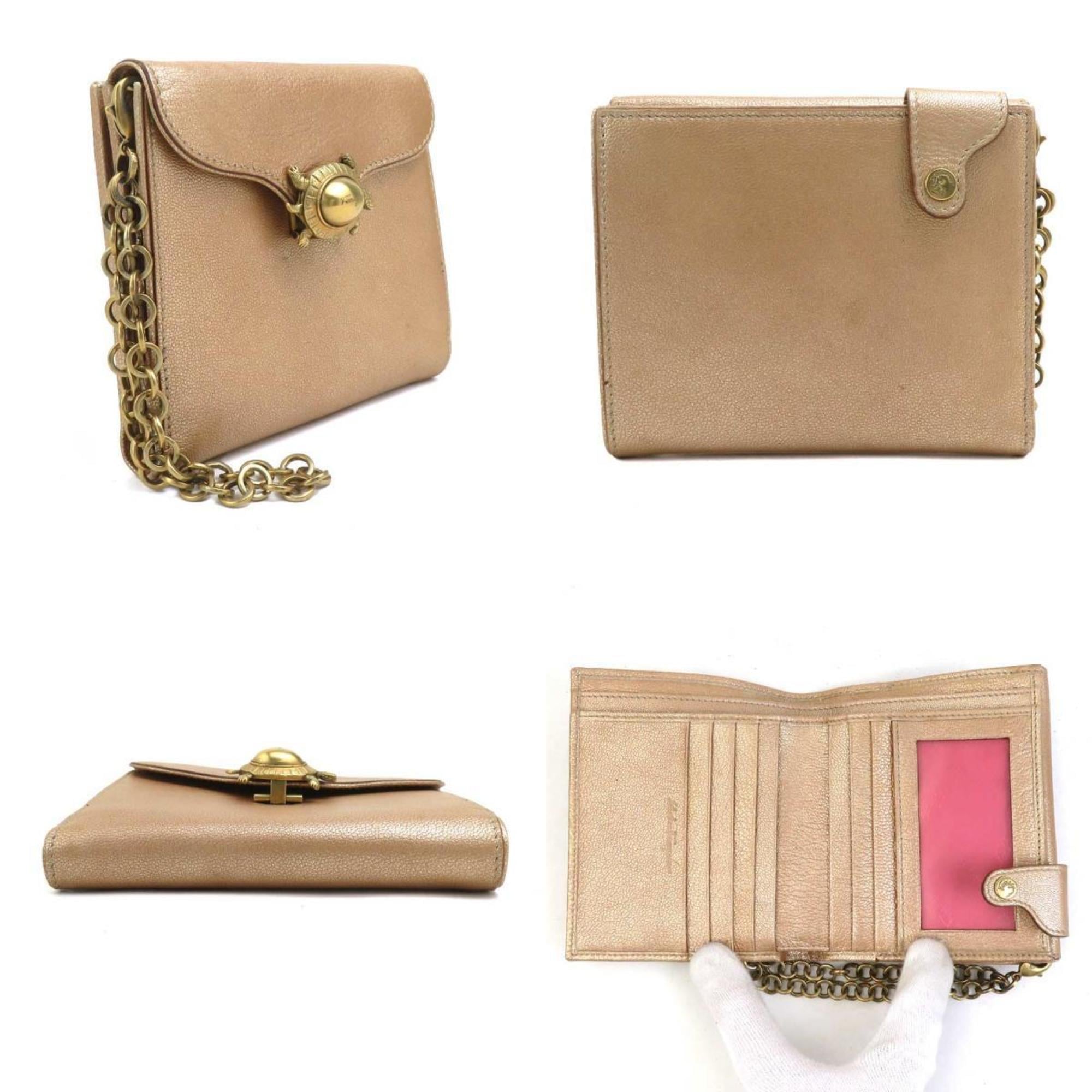 Salvatore Ferragamo Gold Leather Wallet (Bi-Fold) (Pre-Owned)
