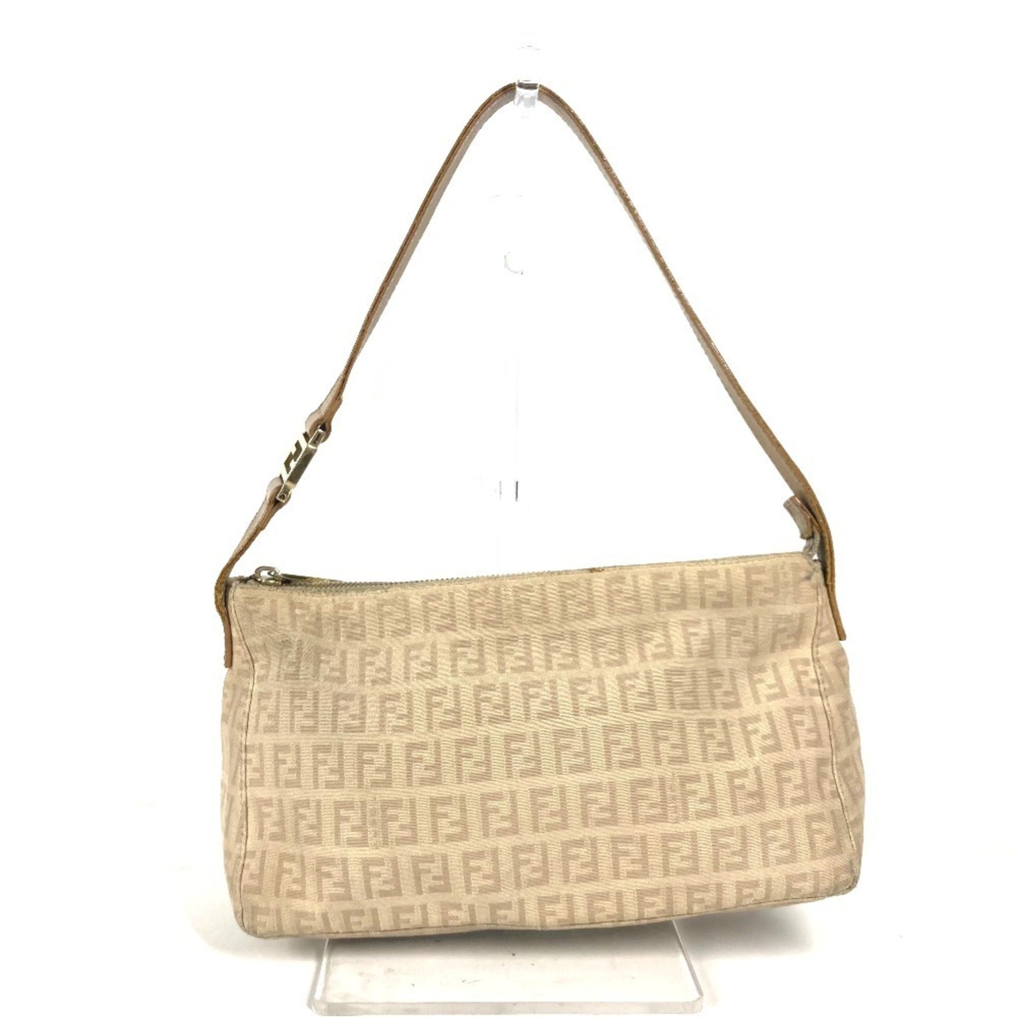 Fendi Beige Leather Canvas Shoulder Bag (Pre-Owned)