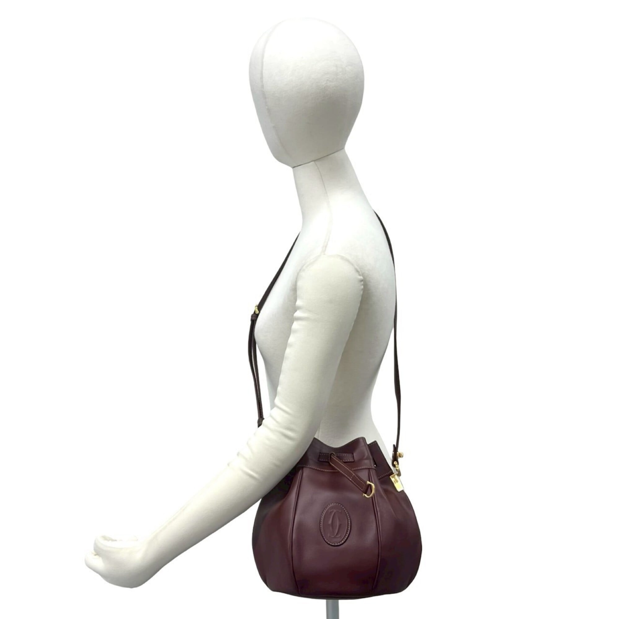 Cartier Wine Red Leather Pochette Shoulder Bag (Pre-Owned)