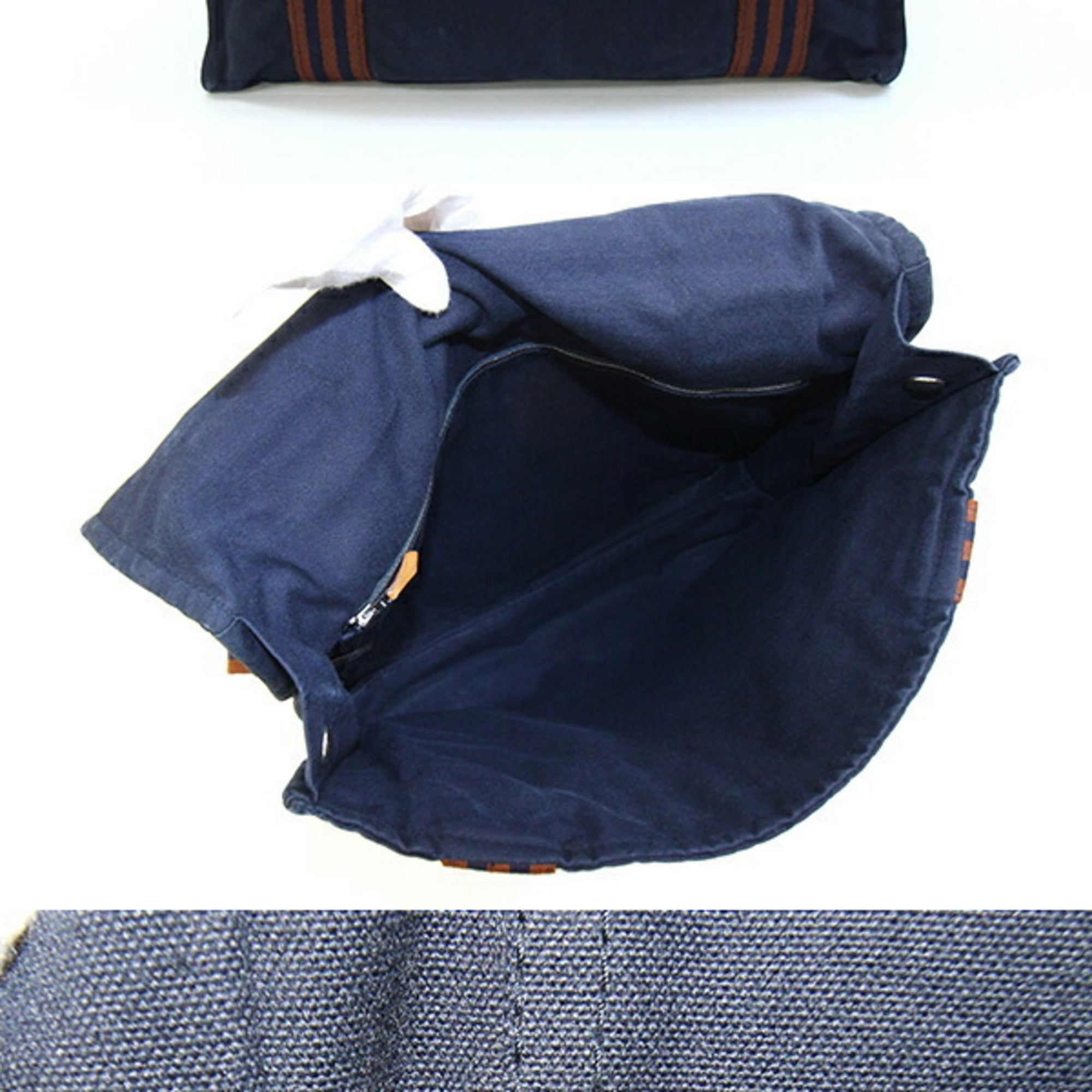Hermes Navy Cotton Canvas Shoulder Bag (Pre-Owned)