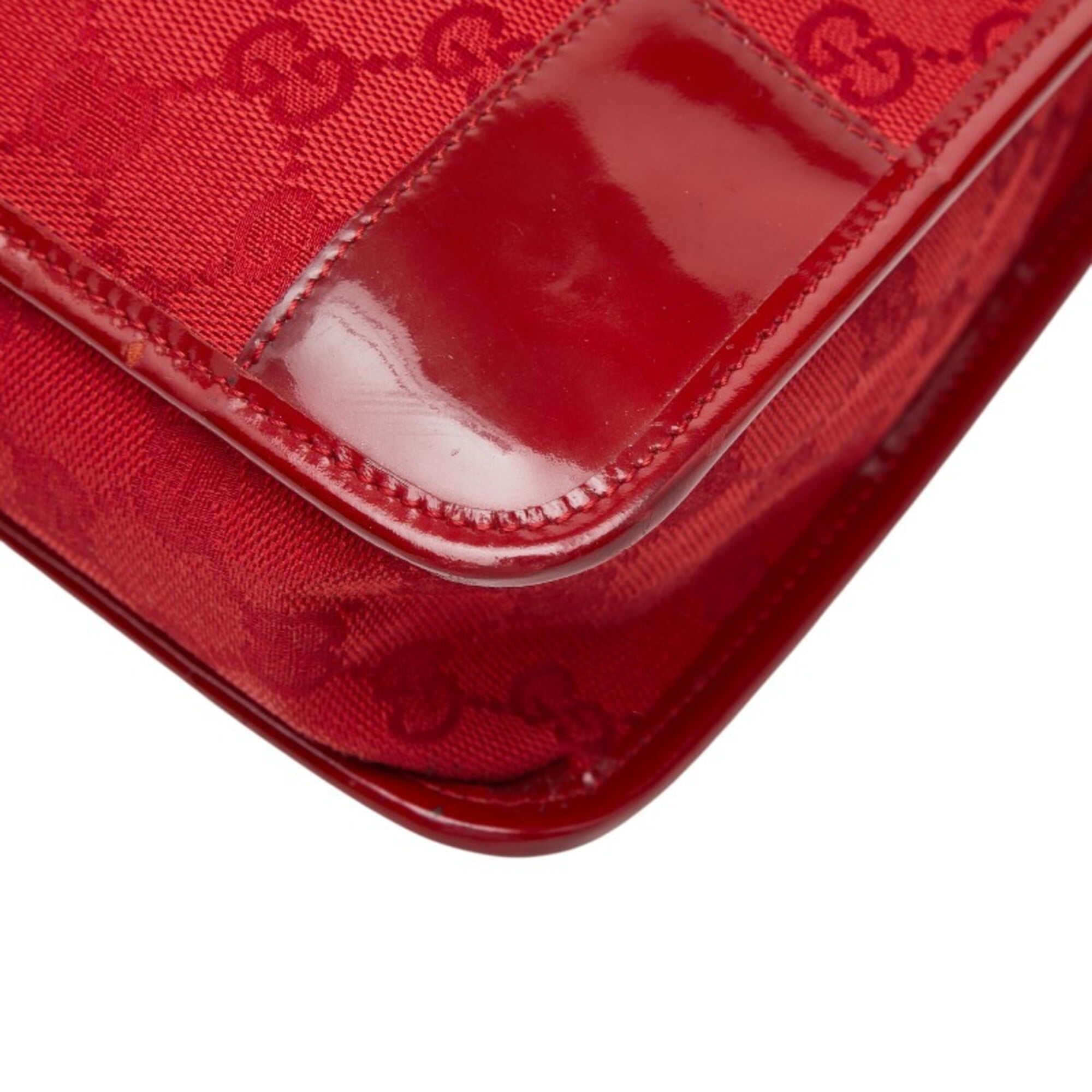 Gucci Red Color Canvas Patent Leather Shoulder Bag (Pre-Owned)