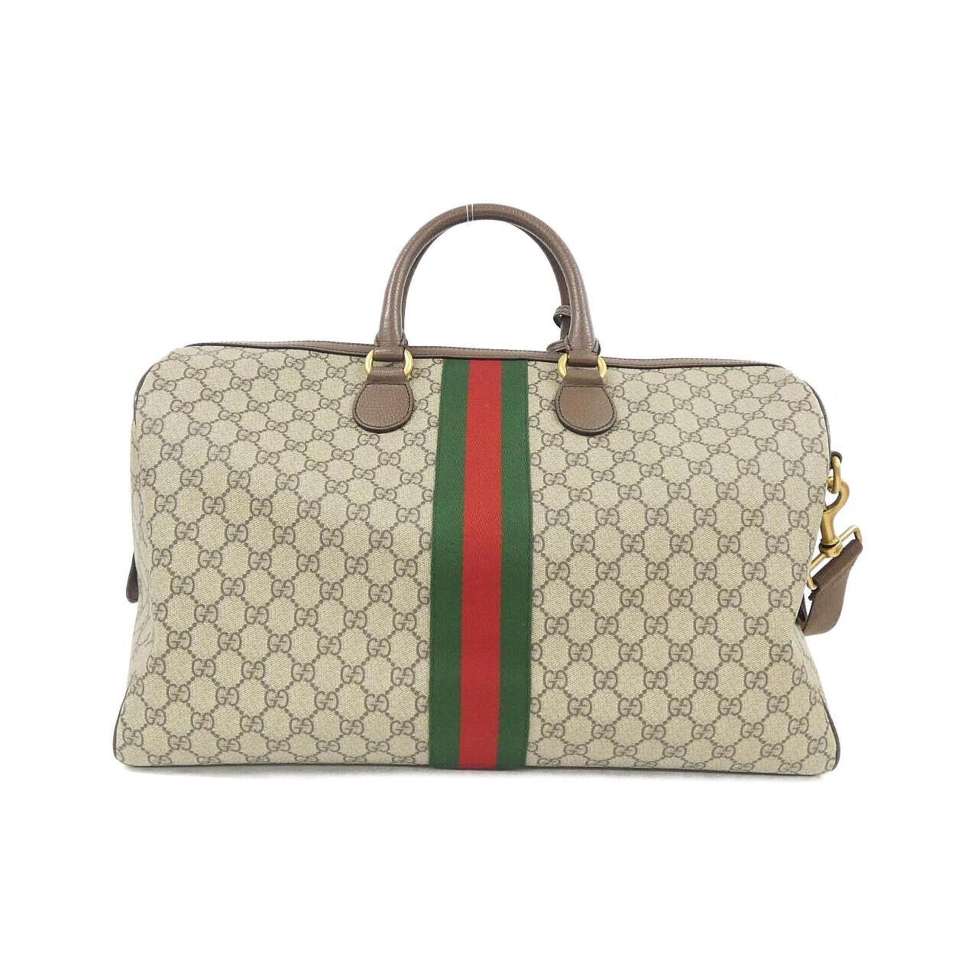 Gucci Beige Brown Gg Supreme Leather Boston Bag (Pre-Owned)