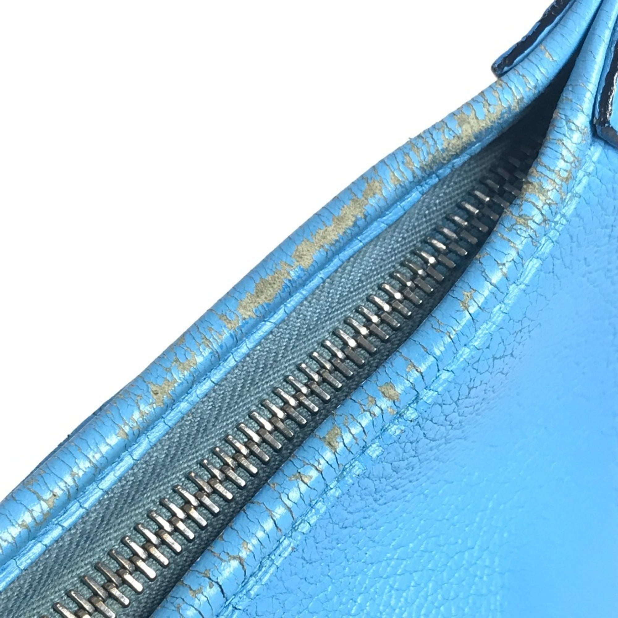 Hermes Trim Blue Leather Shoulder Bag Tote Bag (Pre-Owned)
