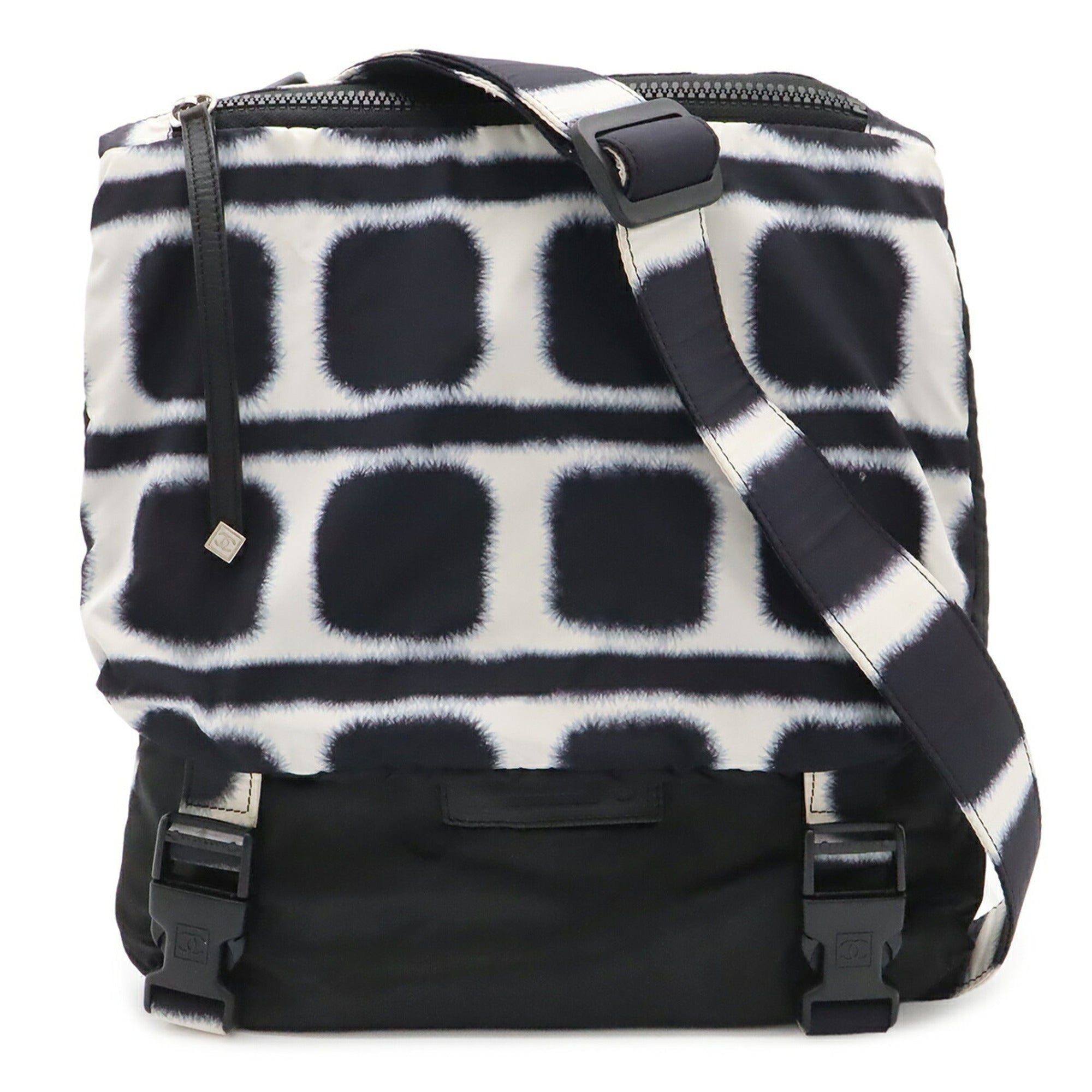 Chanel Sport Black White Nylon Leather Handbag Shoulder Bag (Pre-Owned)