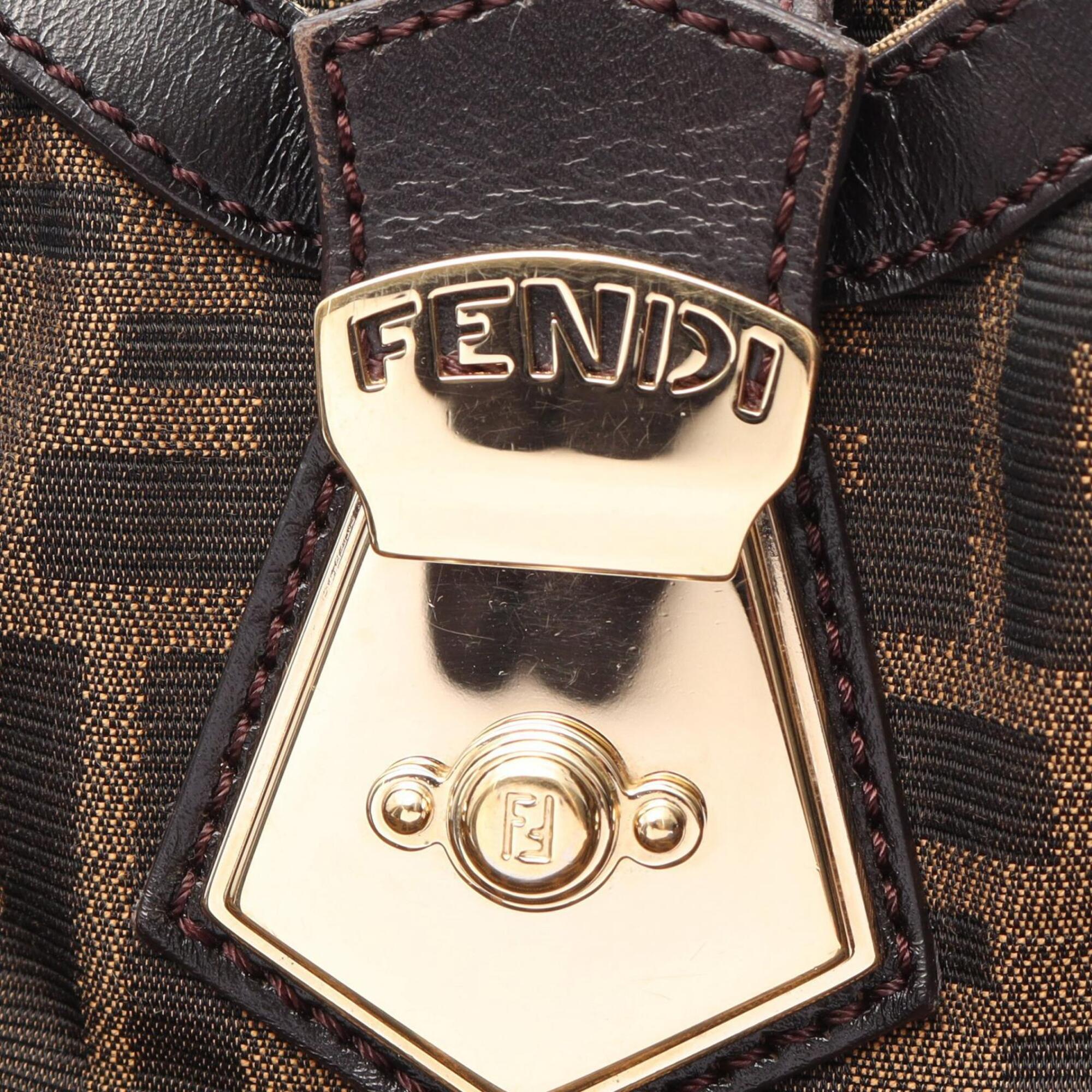 Fendi Black Brown Canvas Leather Handbag Shoulder Bag (Pre-Owned)