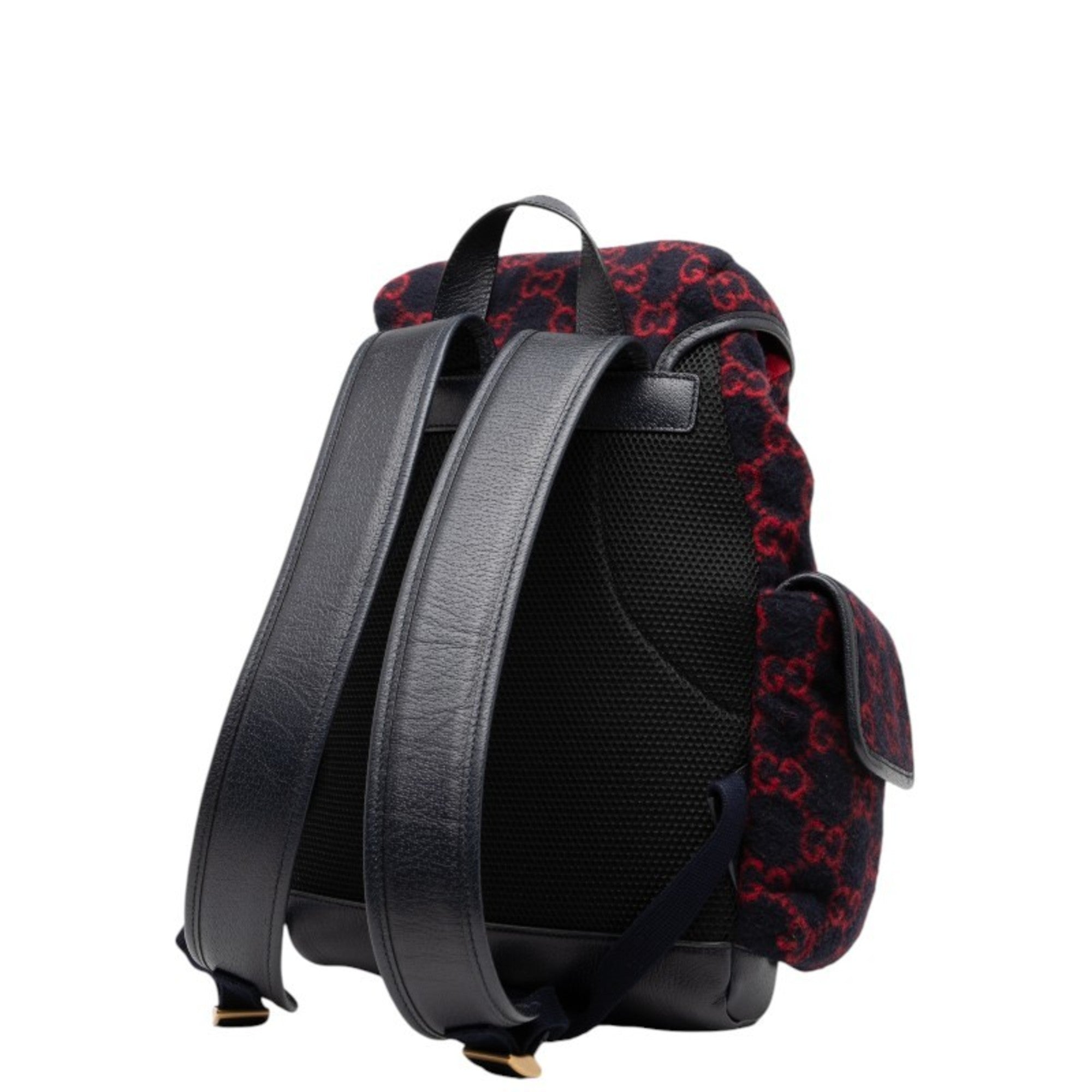 Gucci Navy Red Color Wool Leather Backpack (Pre-Owned)