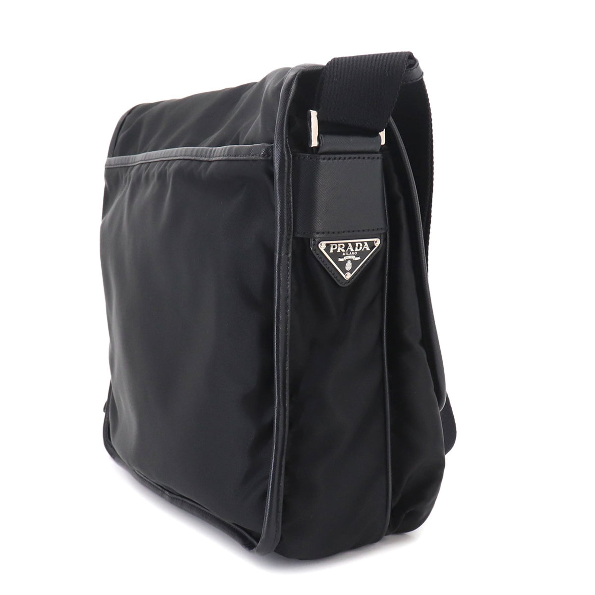 Prada Black Nylon Leather Handbag Messenger Bag Shoulder Bag (Pre-Owned)
