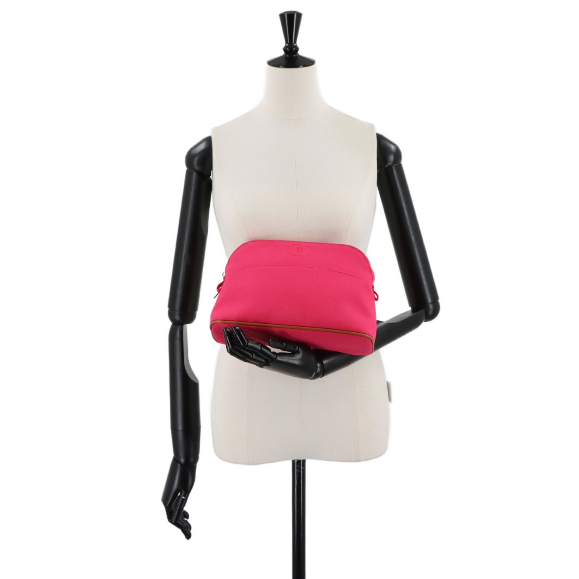 Hermes Pink Cotton Canvas Leather Pouch (Pre-Owned)