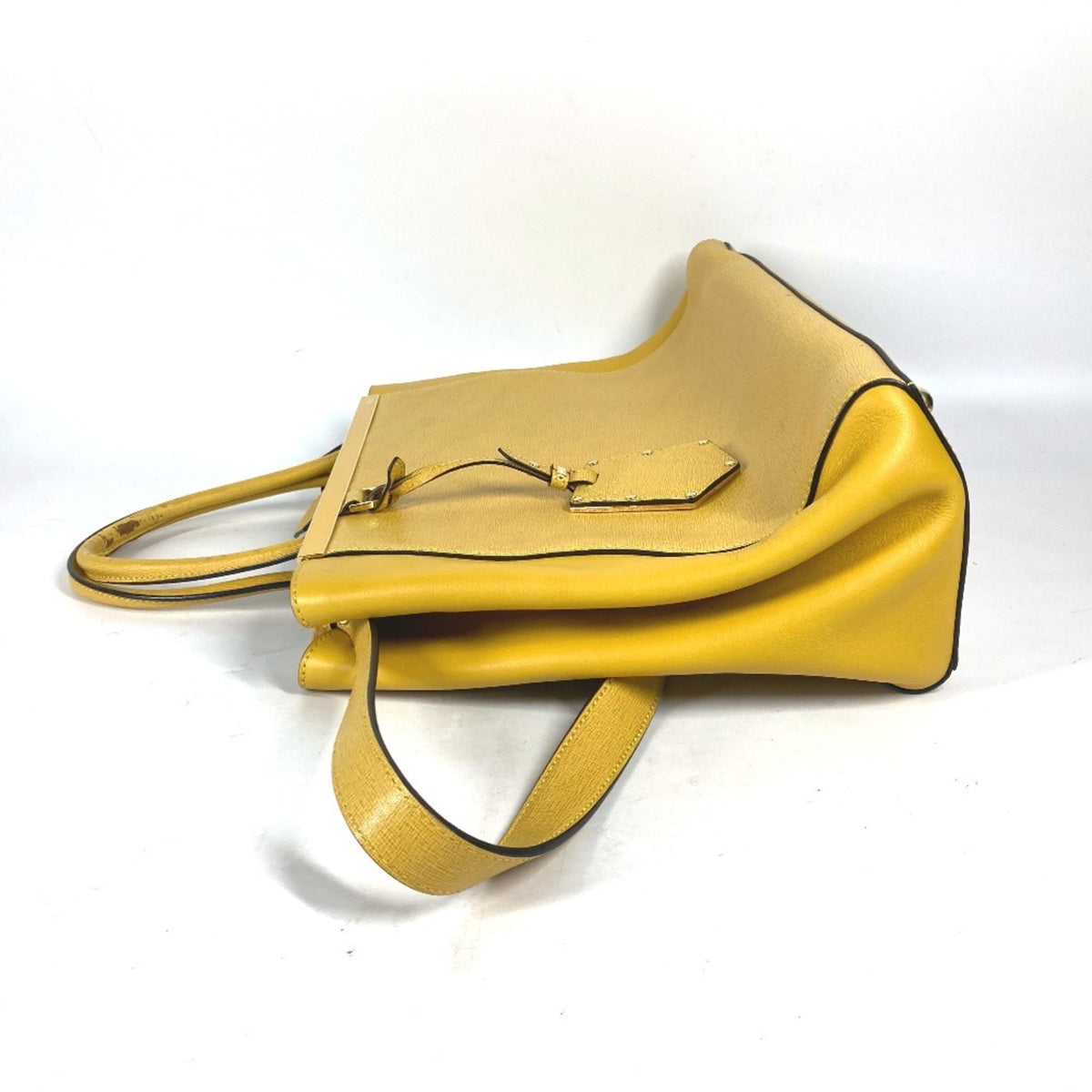 Fendi Yellow Leather Handbag Shoulder Bag Tote Bag (Pre-Owned)