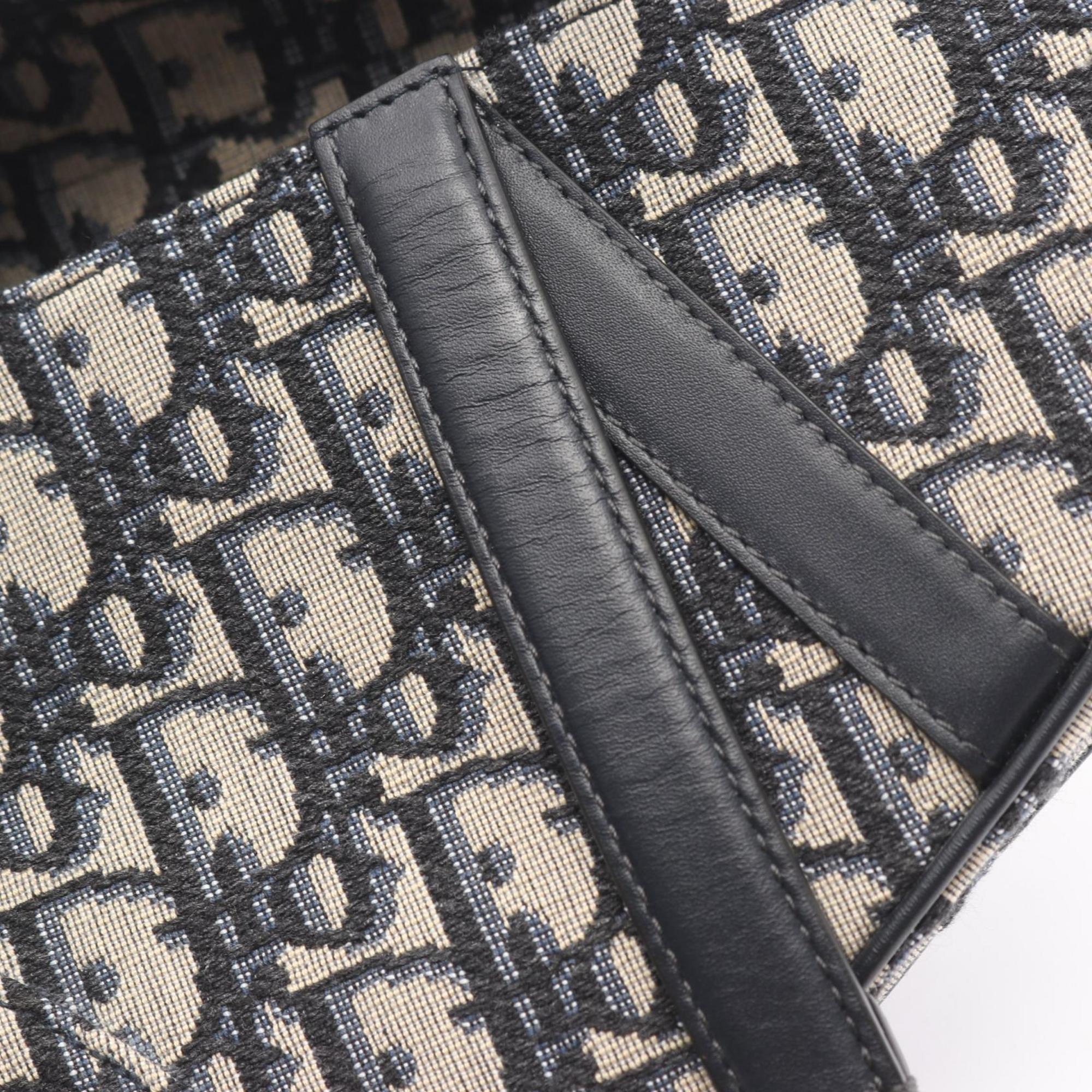 Christian Dior Beige Black Navy Canvas Leather Handbag Saddle Bag (Pre-Owned)