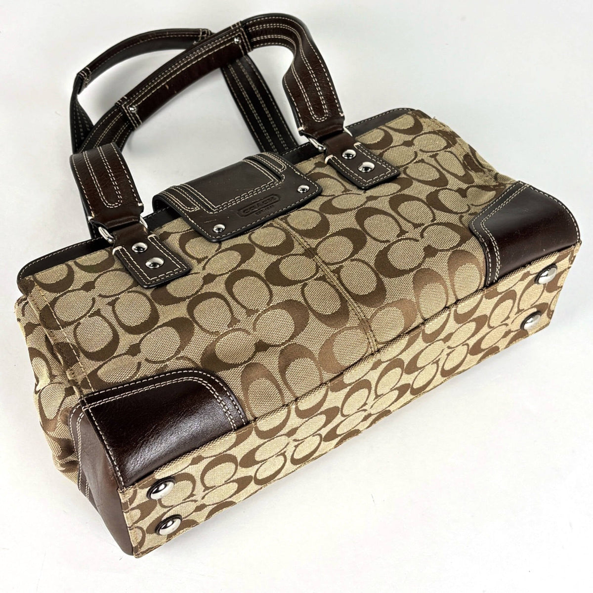 Coach Signature Beige Canvas Leather Tote Bag (Pre-Owned)