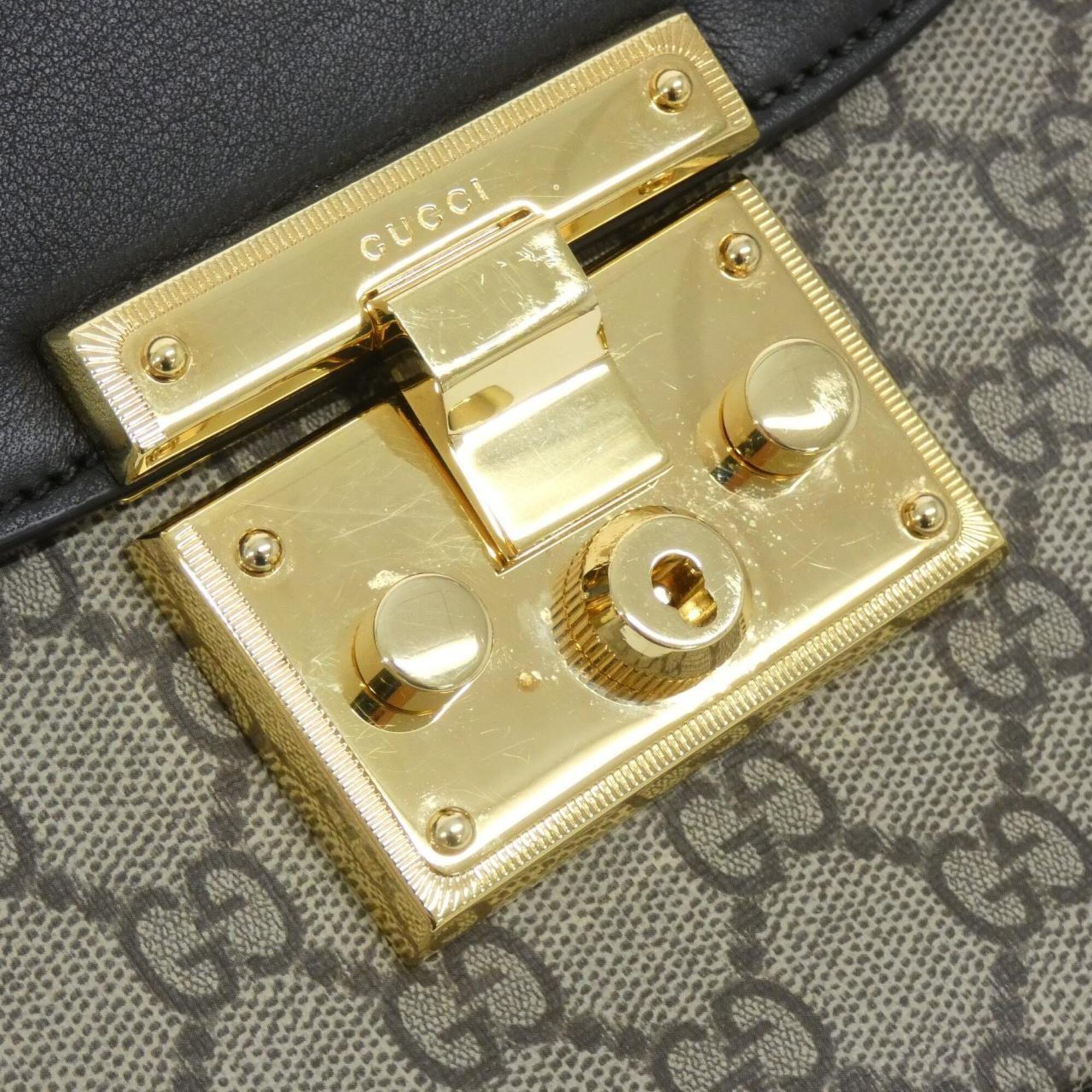 Gucci Beige Black Gg Supreme Leather Shoulder Bag (Pre-Owned)