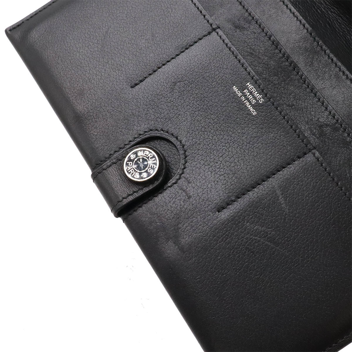 Hermes Black Evergrain Leather Long Wallet (Bi-Fold) (Pre-Owned)