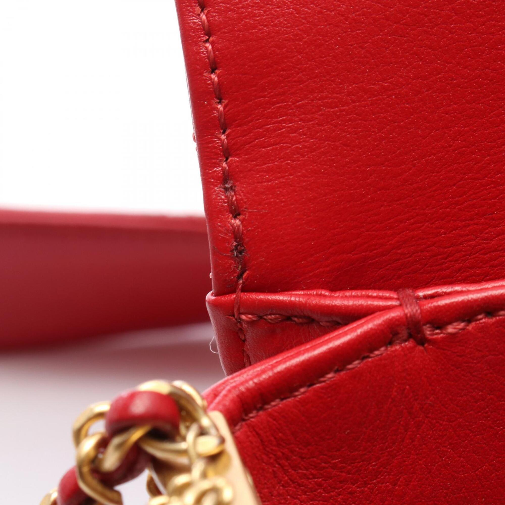 Chanel Matelasse Red Color Leather Handbag Shoulder Bag (Pre-Owned)