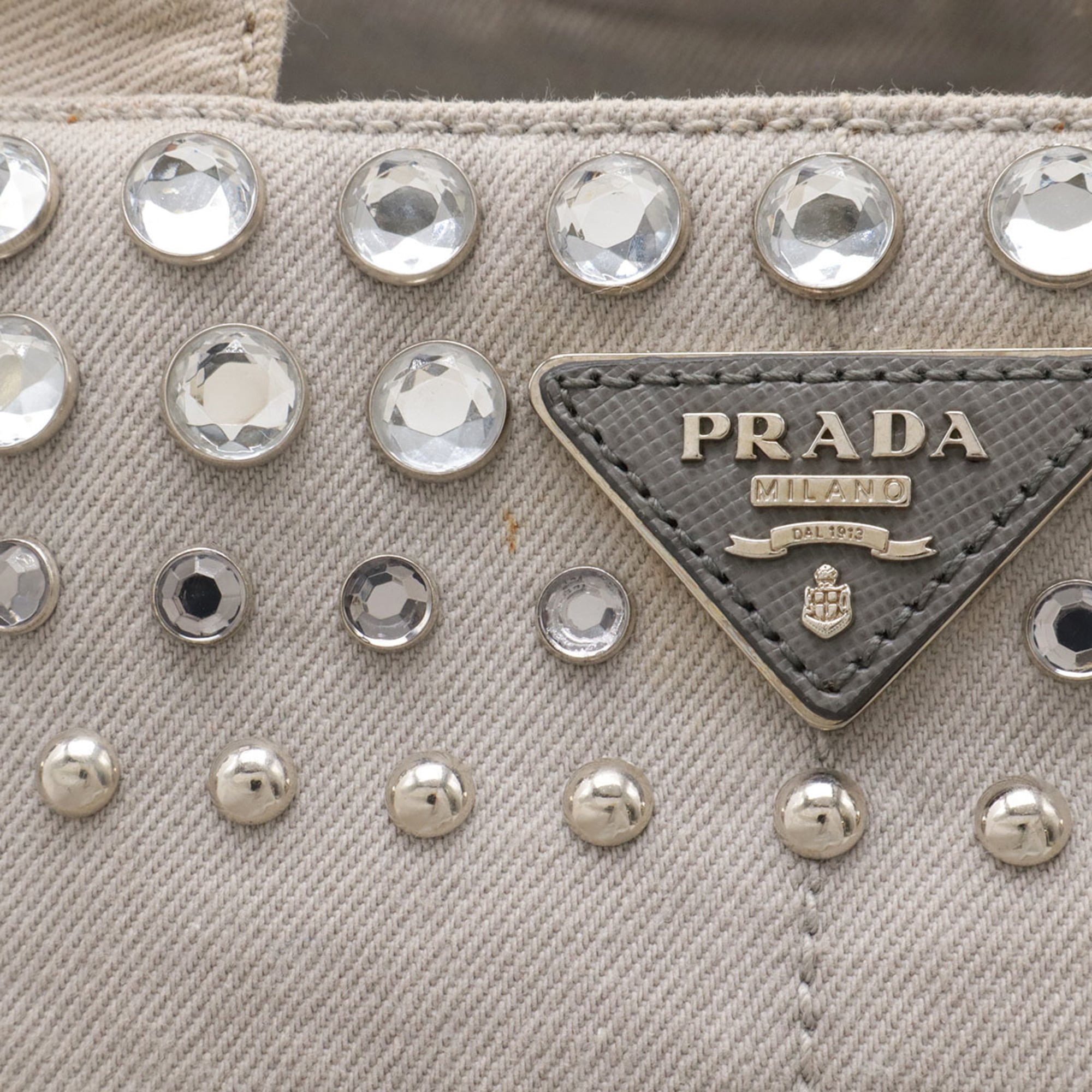 Prada Light Gray Denim Shoulder Bag Tote Bag (Pre-Owned)