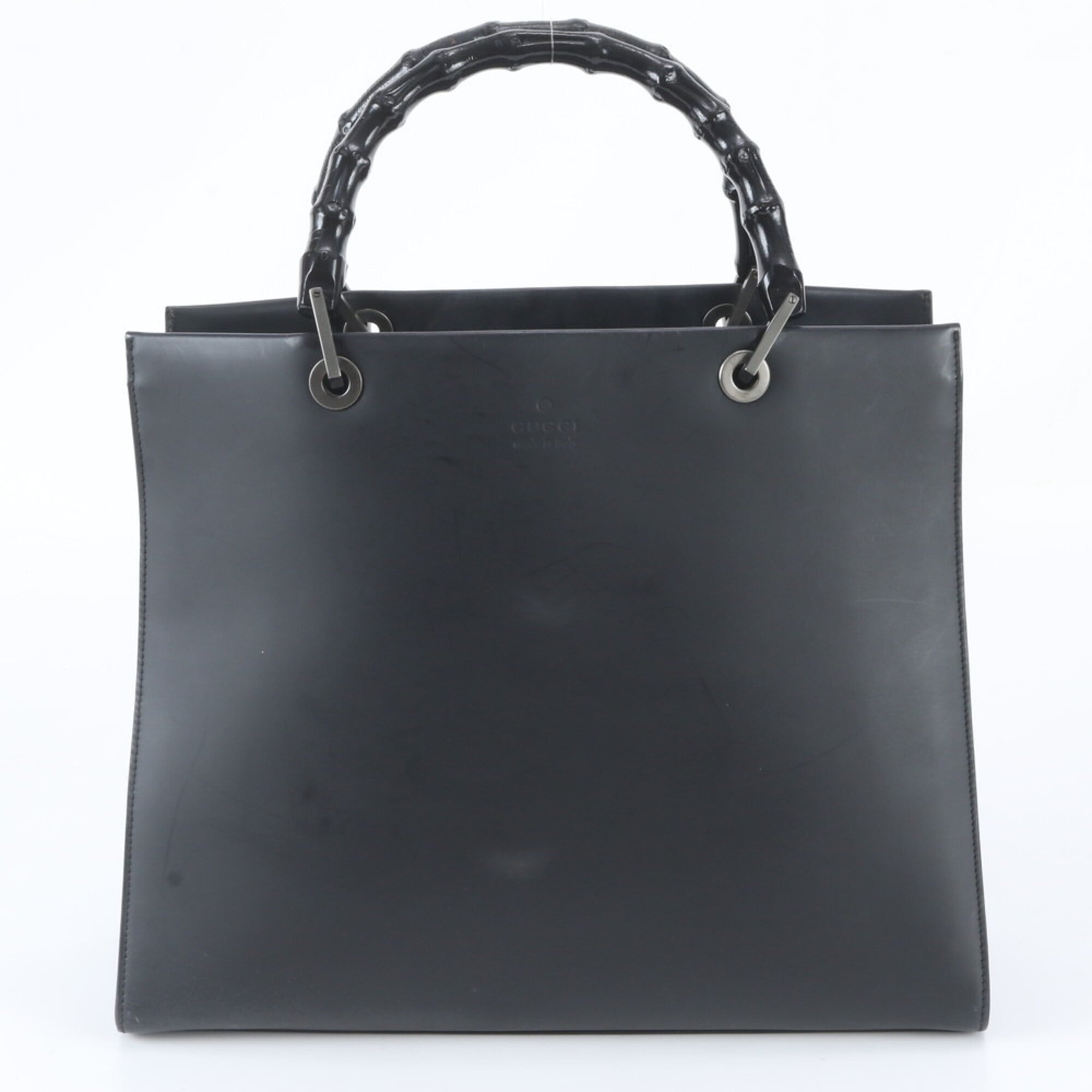 Gucci Bamboo Black Leather Handbag Tote Bag (Pre-Owned)