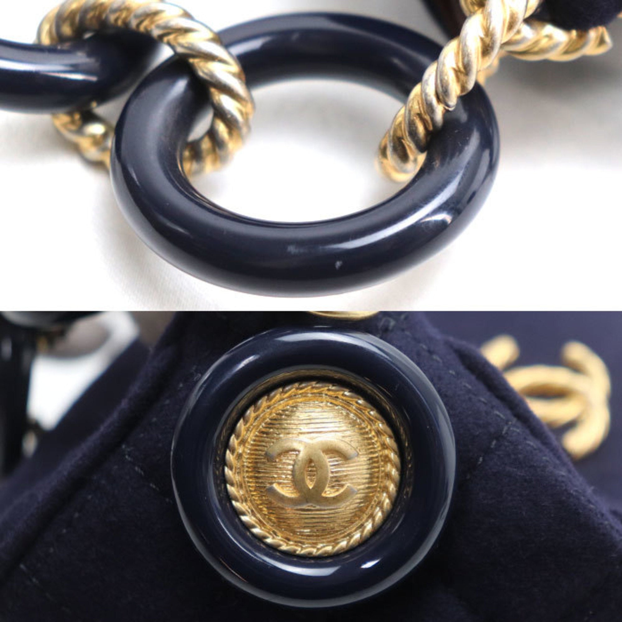 Chanel Navy Wool Leather Shoulder Bag (Pre-Owned)