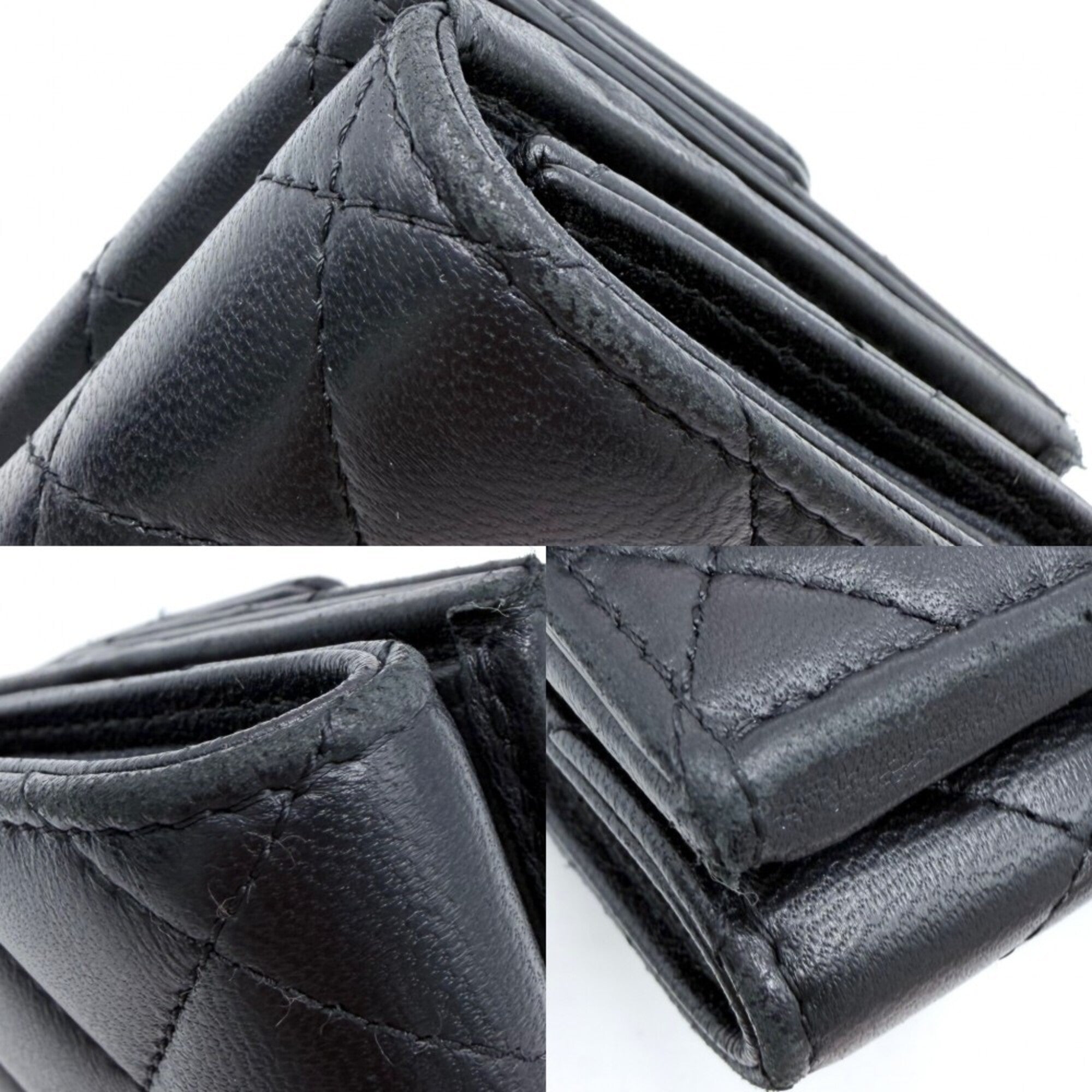 Chanel Black Rhinestone Leather Artificial Pearl Wallet (Tri-Fold) (Pre-Owned)