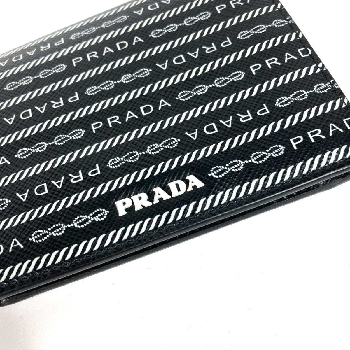 Prada Black White Leather Wallet (Bi-Fold) (Pre-Owned)