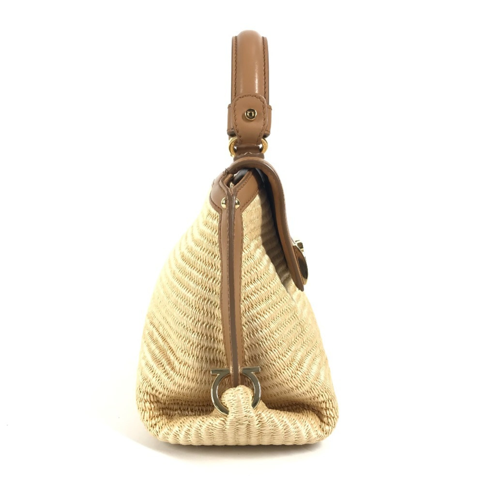 Salvatore Ferragamo Beige Straw Leather Handbag Shoulder Bag (Pre-Owned)