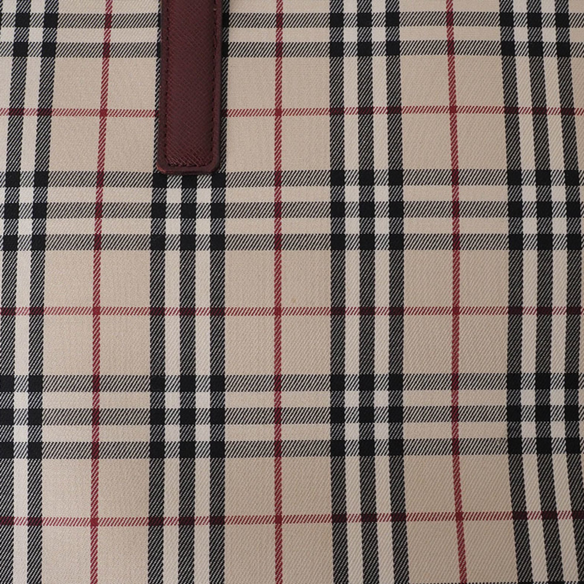Burberry Beige Bordeaux Canvas Leather Tote Bag (Pre-Owned)
