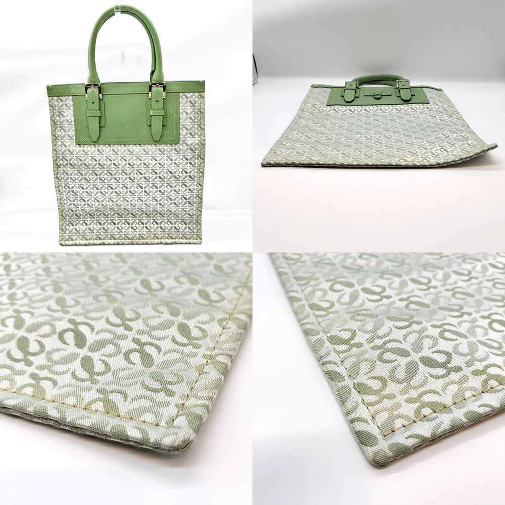 Loewe Green Canvas Leather Handbag Tote Bag (Pre-Owned)