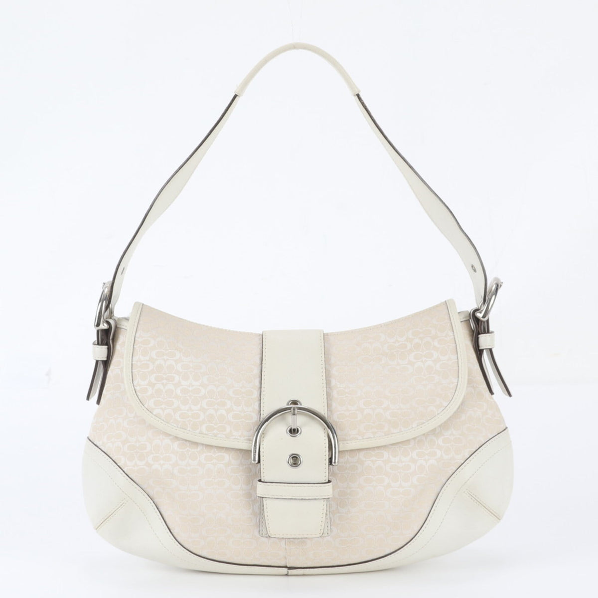 Coach Beige Off-White Leather Canvas Shoulder Bag Tote Bag (Pre-Owned)