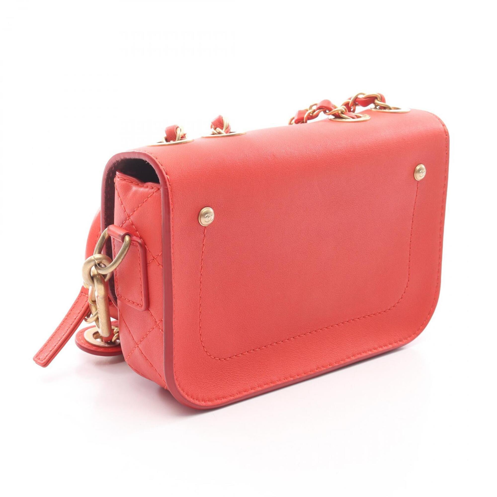 Chanel Red Color Leather Handbag Pouch Shoulder Bag (Pre-Owned)