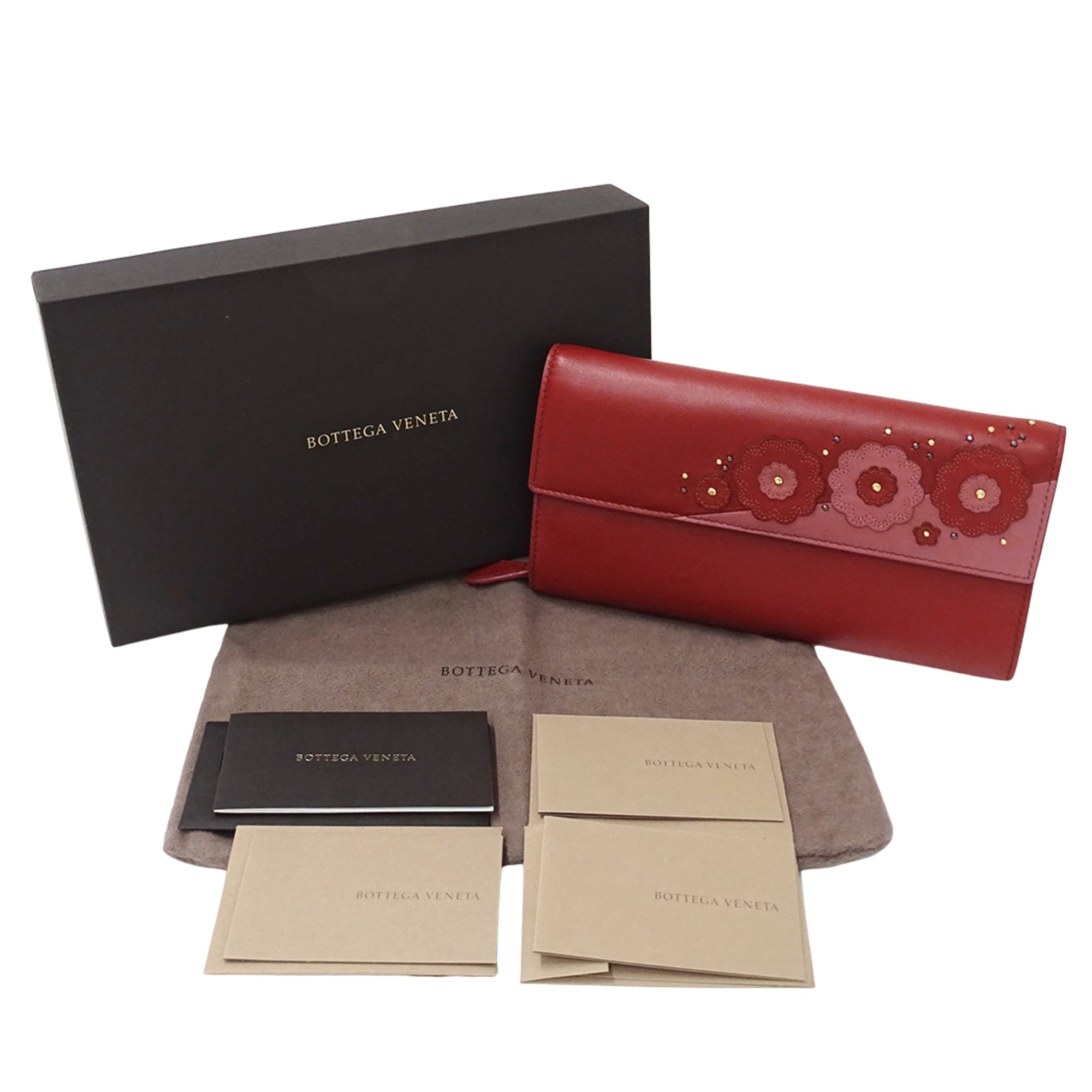 Bottega Veneta Pink Red Color Leather Long Wallet (Bi-Fold) (Pre-Owned)