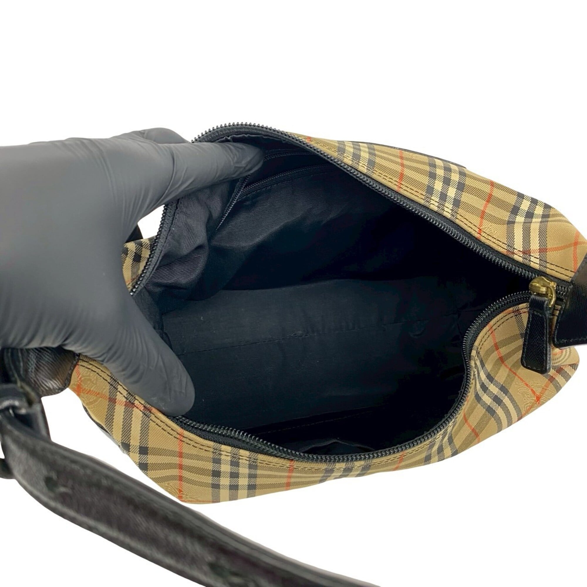 Burberry Beige Black Canvas Leather Shoulder Bag (Pre-Owned)
