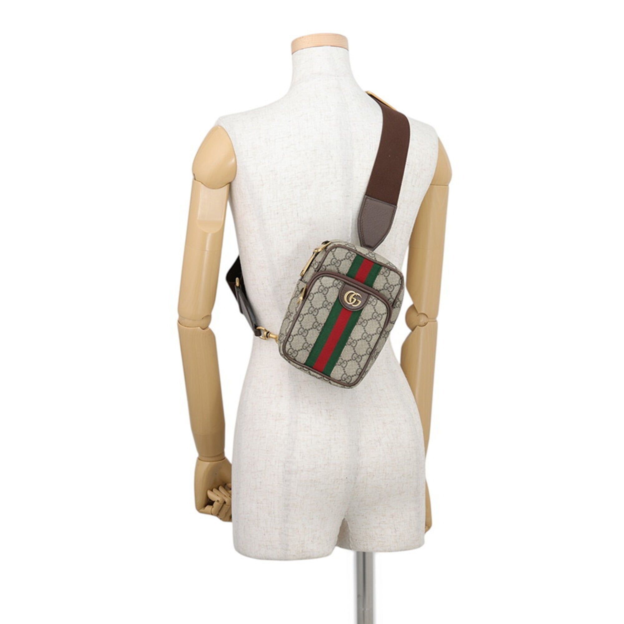 Gucci Ophidia Beige Green Red Color Gg Supreme Leather Canvas Sling Bag (Pre-Owned)
