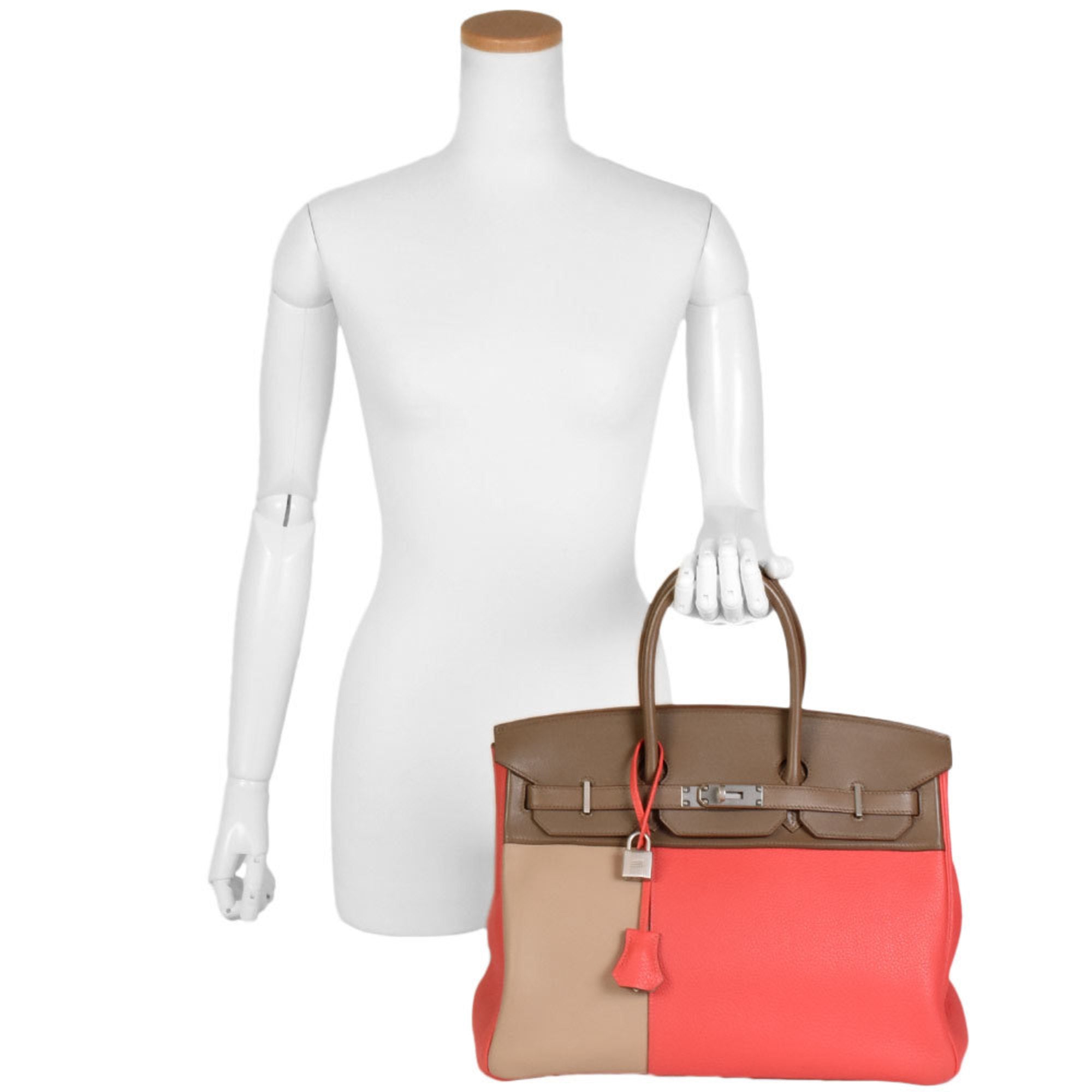 Hermes Birkin Argile Beige Etoupe Gray Pink Rose Jaipur White Taurillon Clemence Leather Handbag (Pre-Owned)