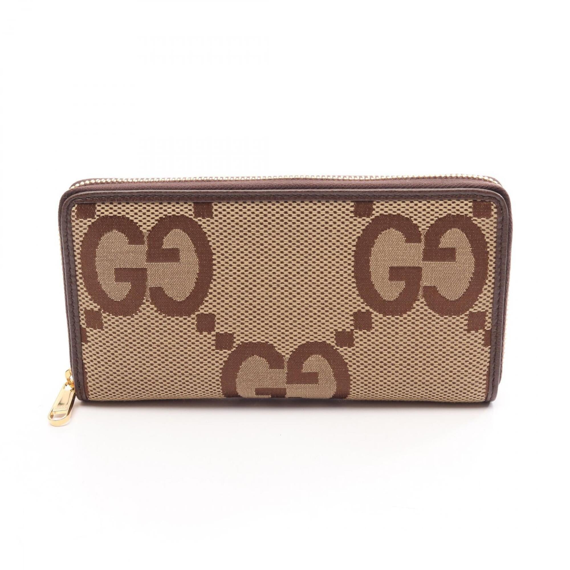 Gucci Beige Brown Canvas Leather Long Wallet (Bi-Fold) (Pre-Owned)