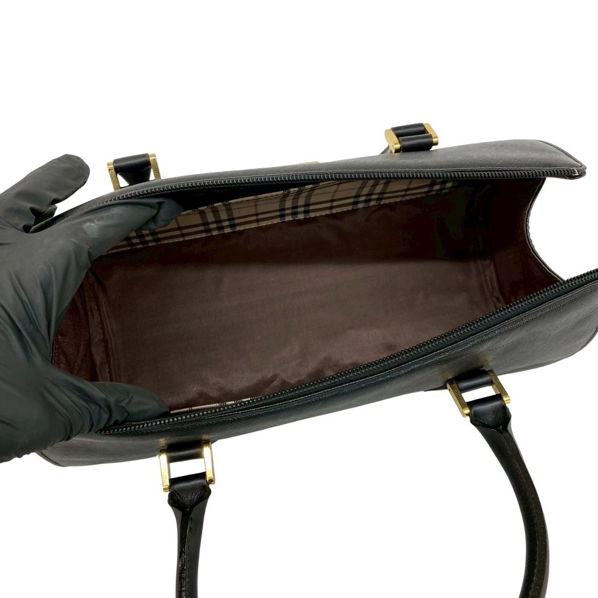 Burberry Black Leather Boston Bag Handbag (Pre-Owned)