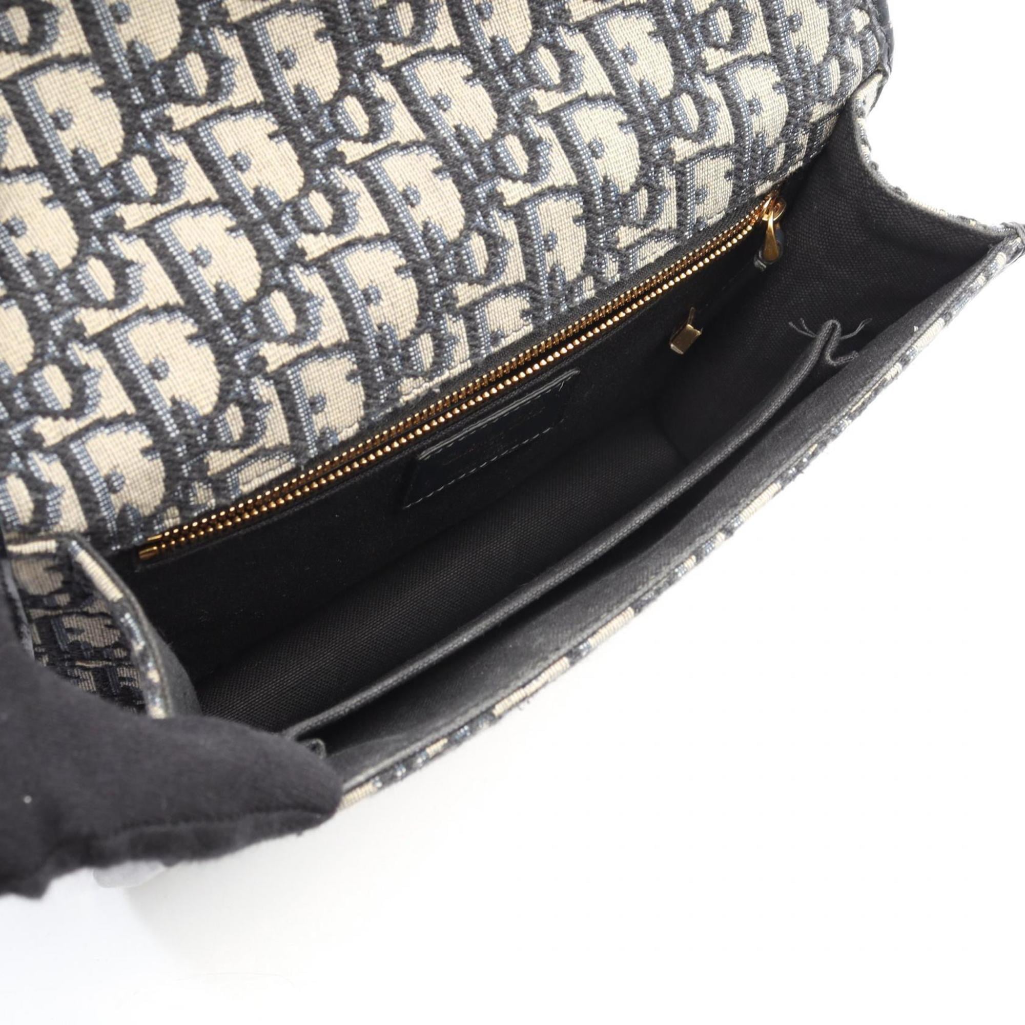 Christian Dior Beige Navy Canvas Leather Handbag Shoulder Bag (Pre-Owned)