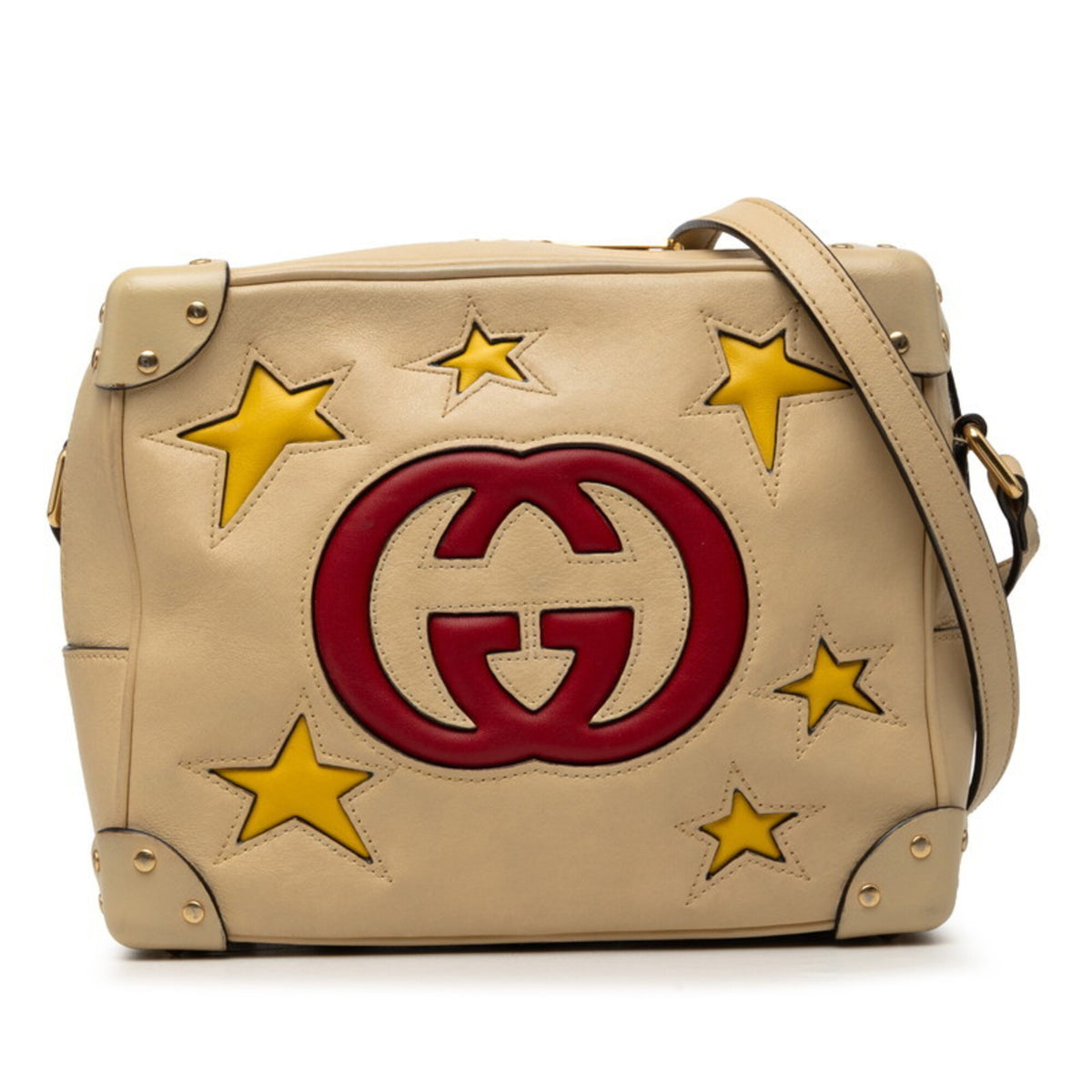 Gucci Beige Red Color Leather Shoulder Bag (Pre-Owned)