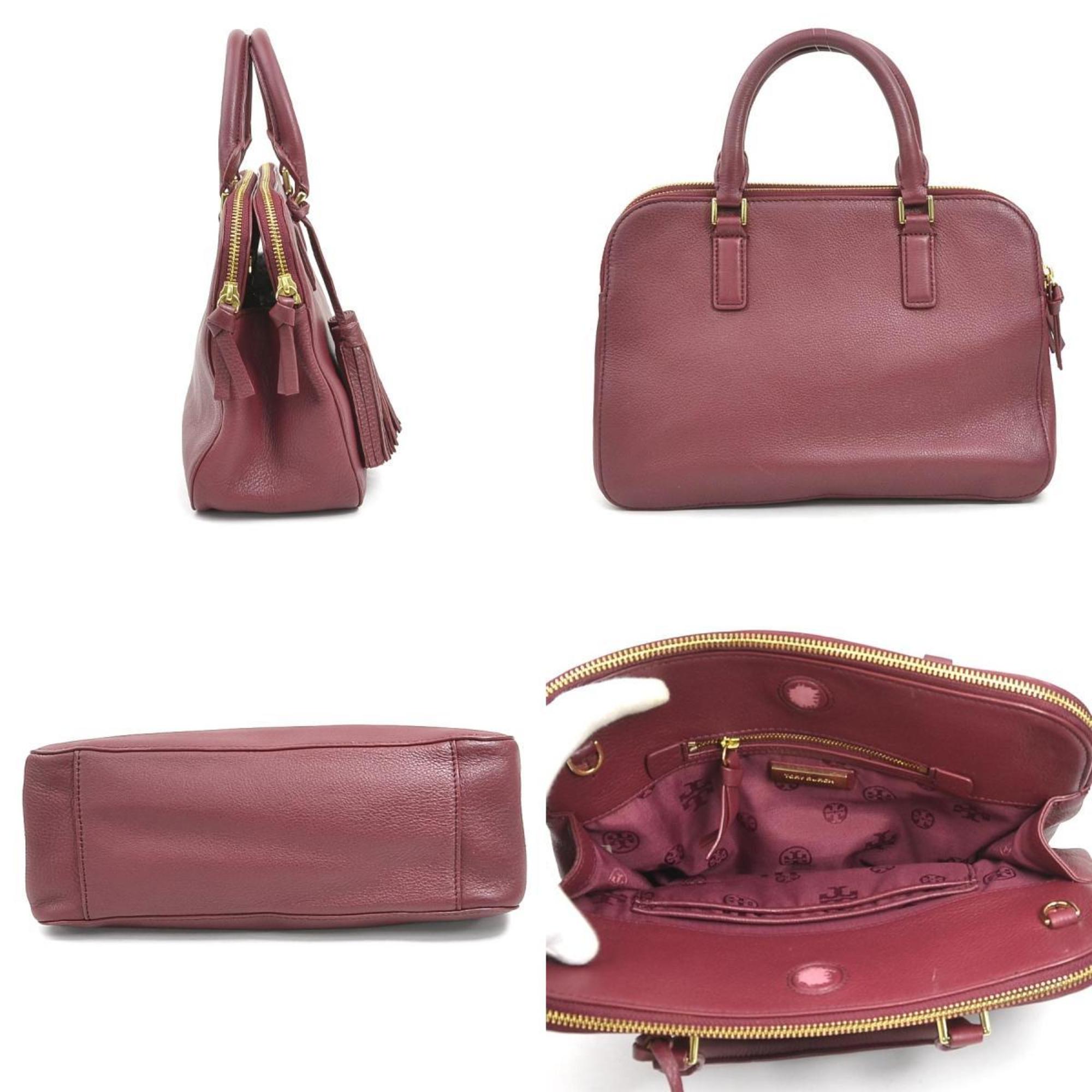Tory Burch Red Color Wine Leather Handbag Shoulder Bag (Pre-Owned)