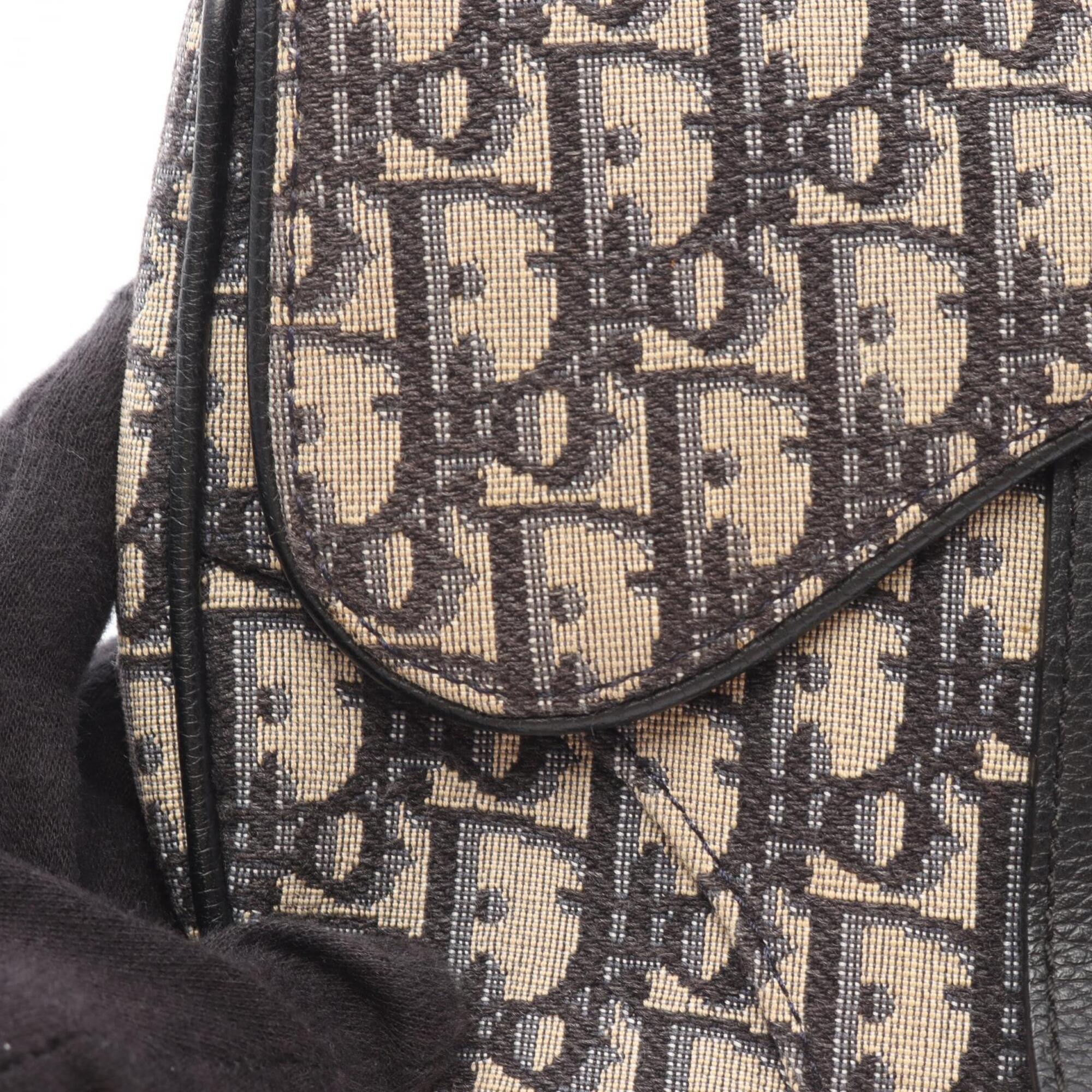 Christian Dior Black Ivory Navy Jacquard Leather Handbag Saddle Bag Shoulder Bag (Pre-Owned)